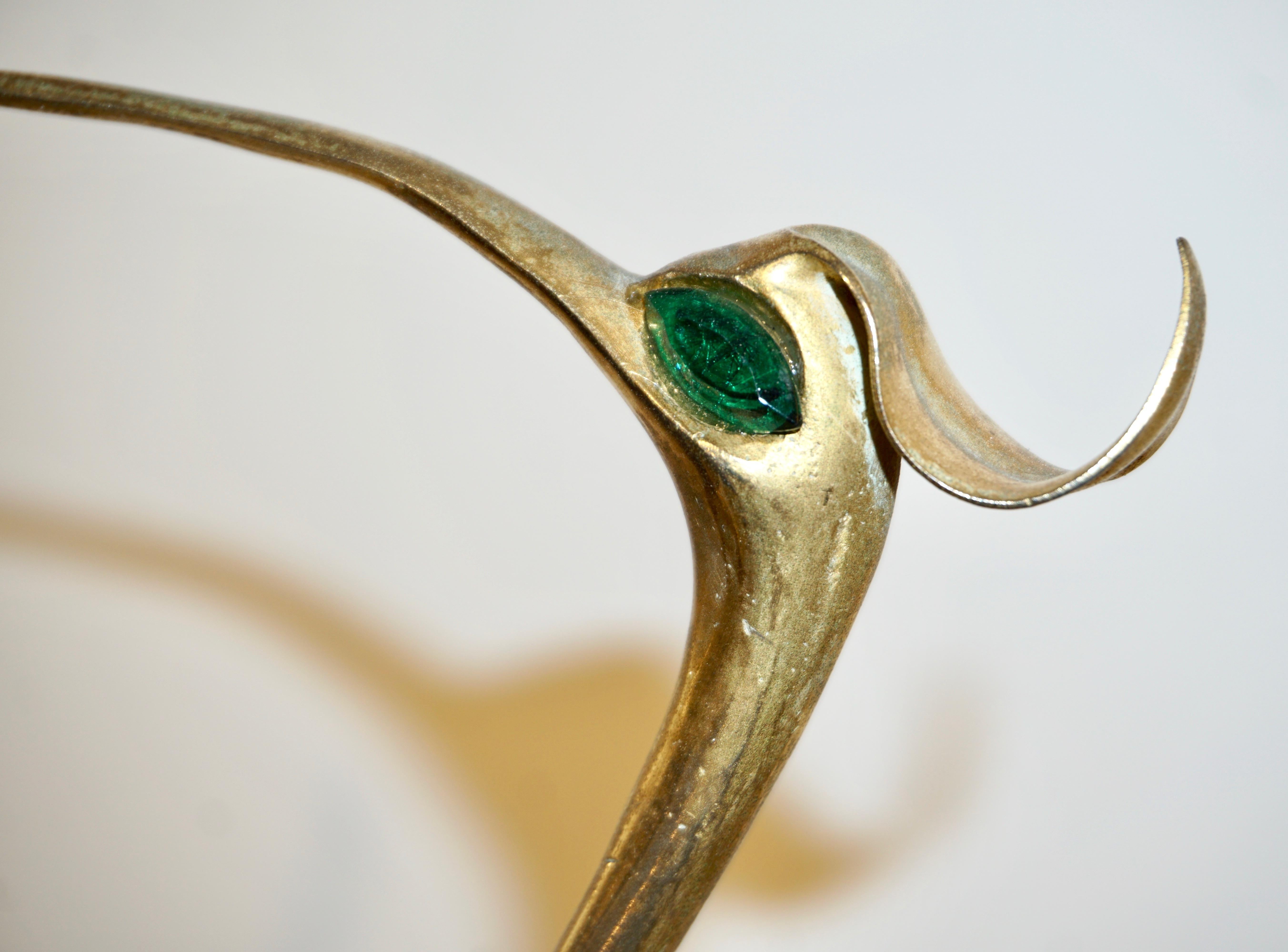 Franco Lagini 1970s Italian Vintage Pair of Crystal Gold Brass Crane Sculptures 9