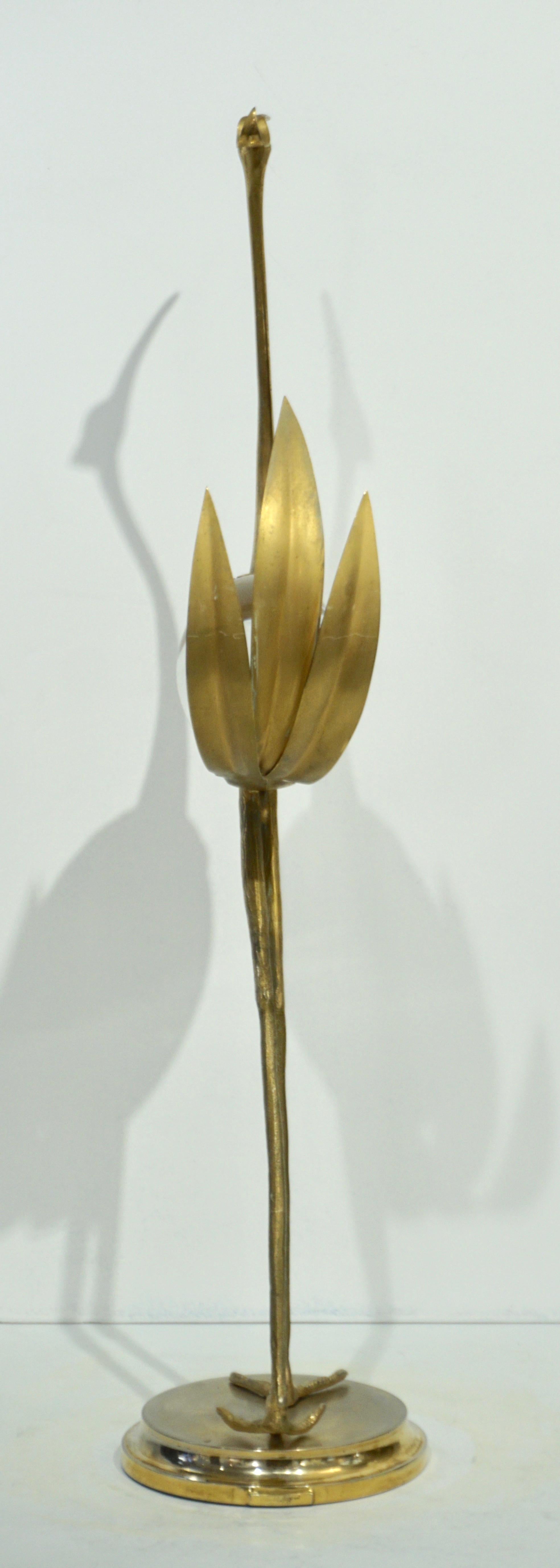 Franco Lagini 1970s Italian Vintage Pair of Crystal Gold Brass Crane Sculptures 11