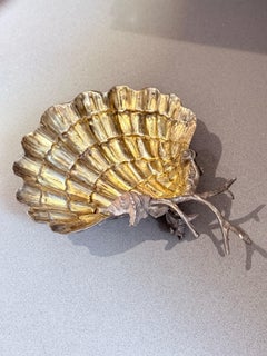 Franco Lapini Signed Silver-Plated Shell Dish with Seahorse and Starfish Gilded