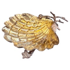 Franco Lapini Signed Silver-Plated Shell Dish with Seahorse and Starfish Gilded