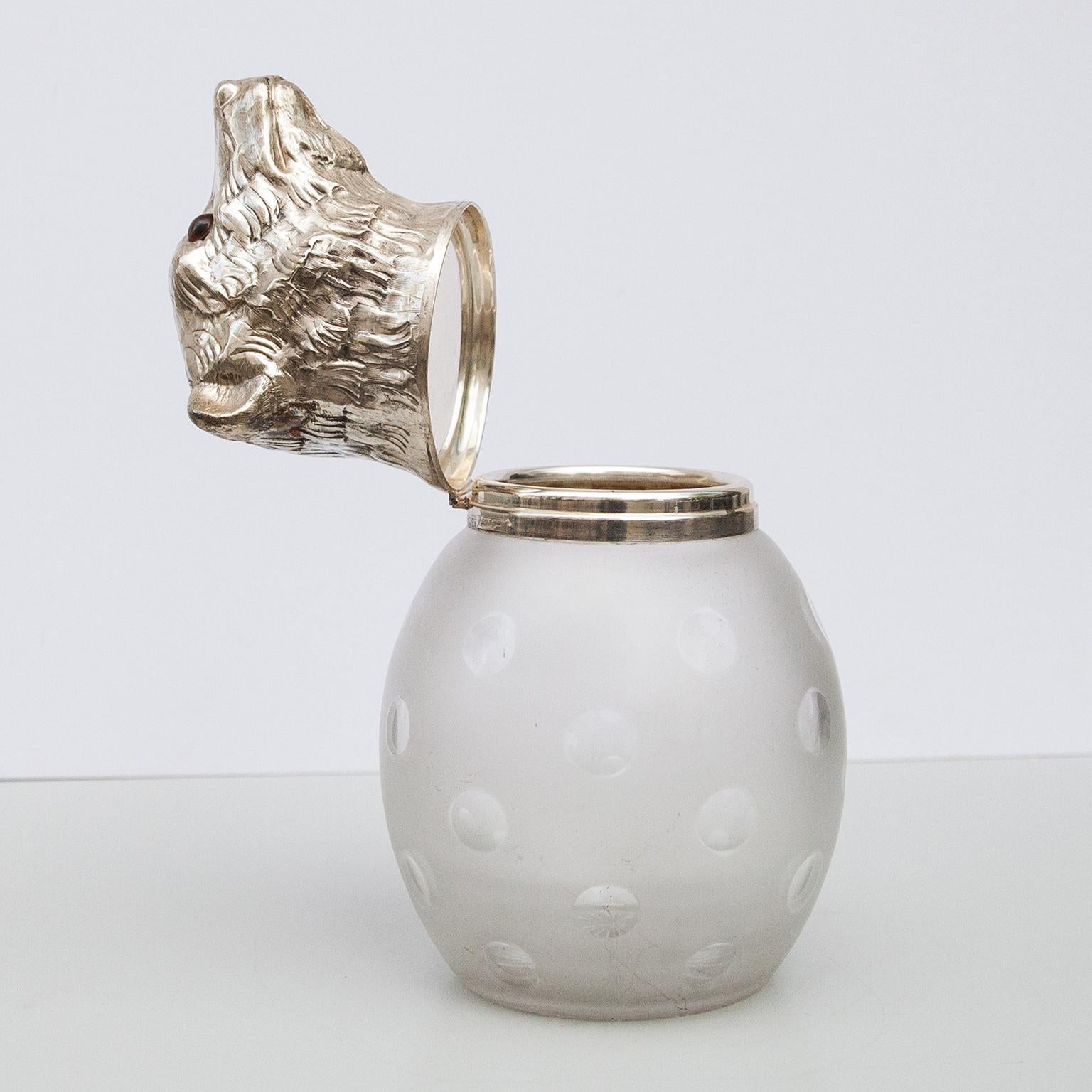 Mid-Century Modern Franco Lapini Bear Head Silver Plated Ice Bucket Cookie Jar, Italy, 1970 For Sale