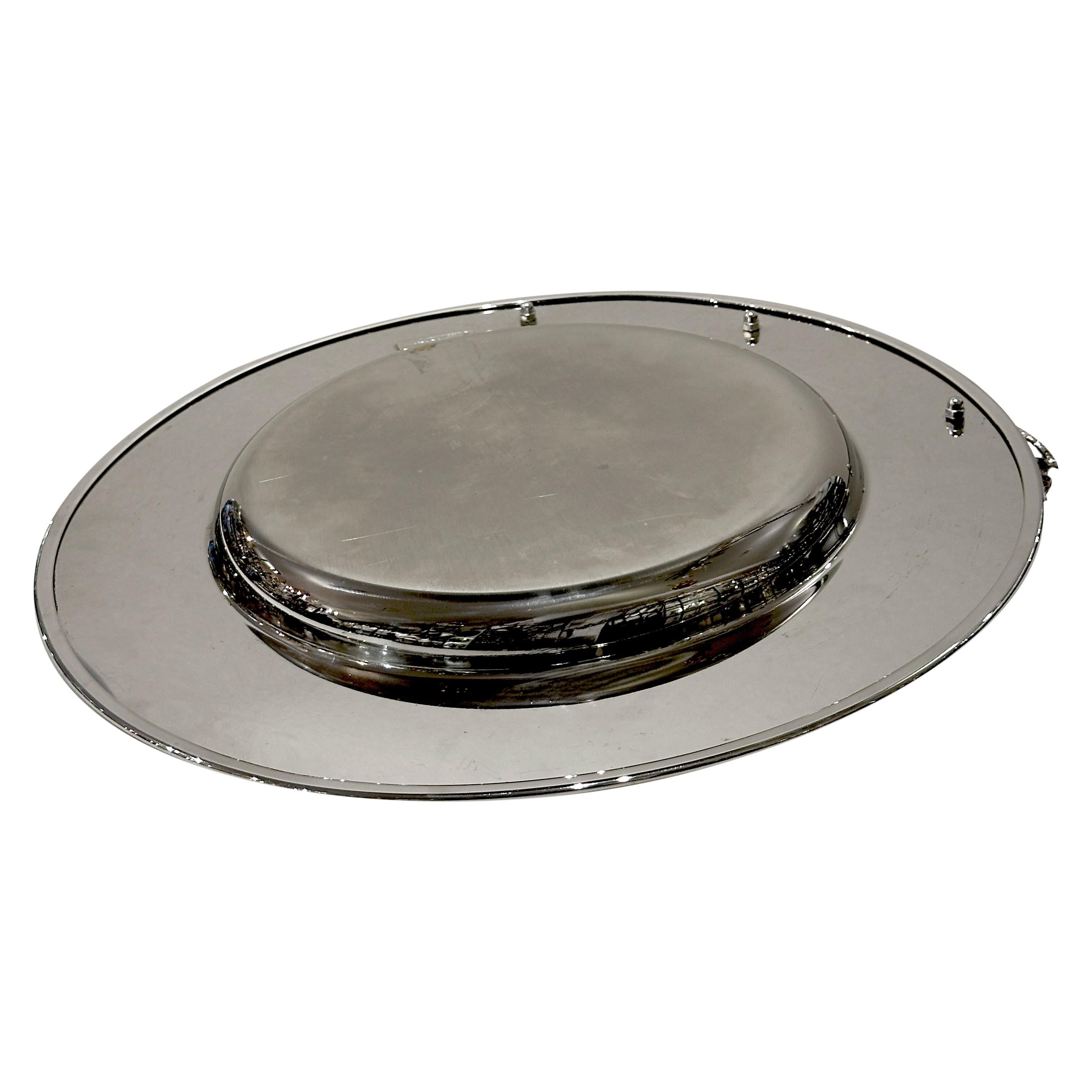 Franco Lapini, plato de acero cromado dorado, Italia, S. XX en Bastante bueno estado para la venta en Paris, FR