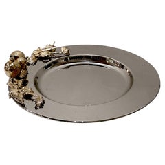 Franco Lapini, plato de acero cromado dorado, Italia, S. XX