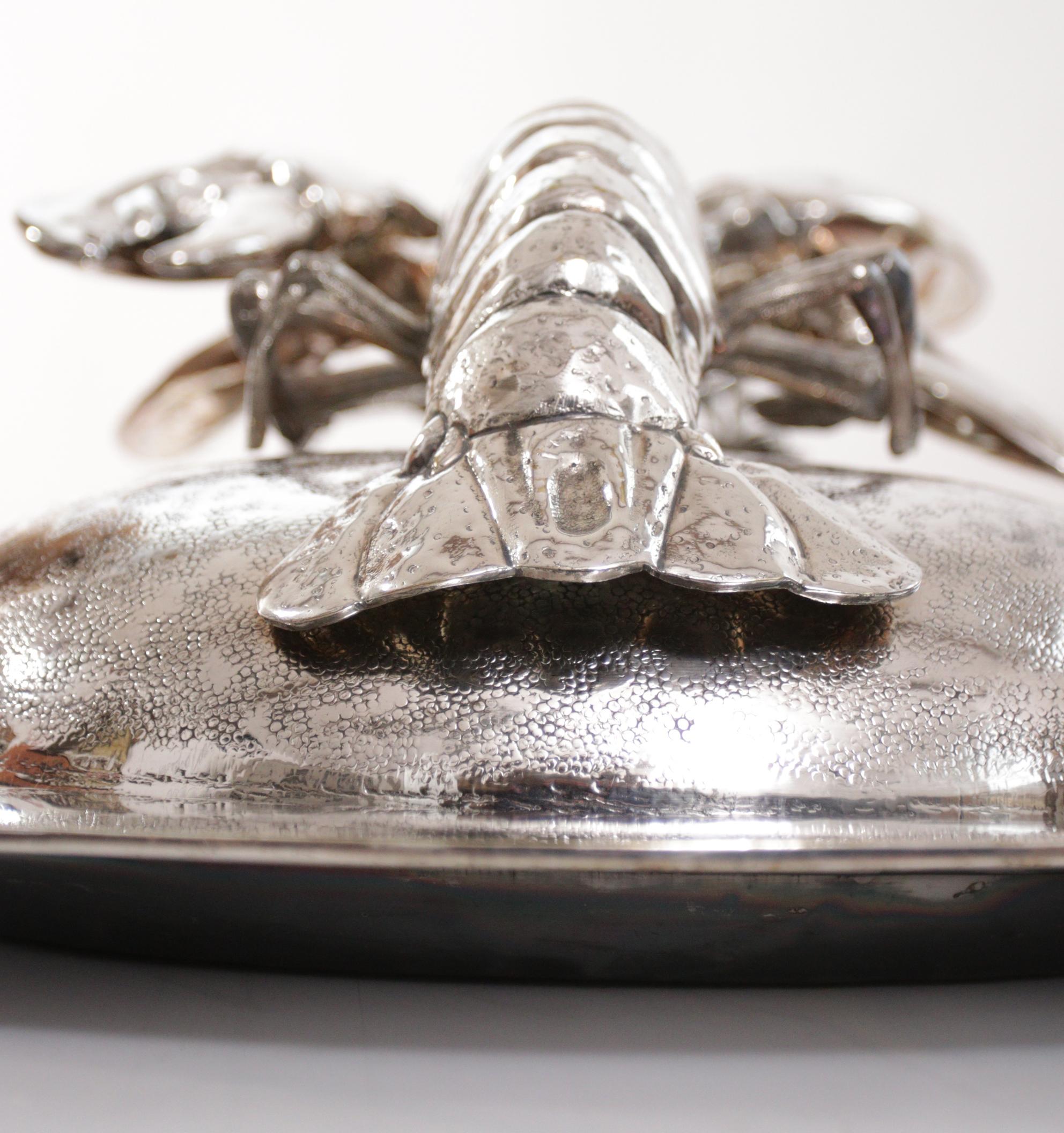 Franco Lapini King Size Lobsters Dish Silver Plate, circa 1970 For Sale 11