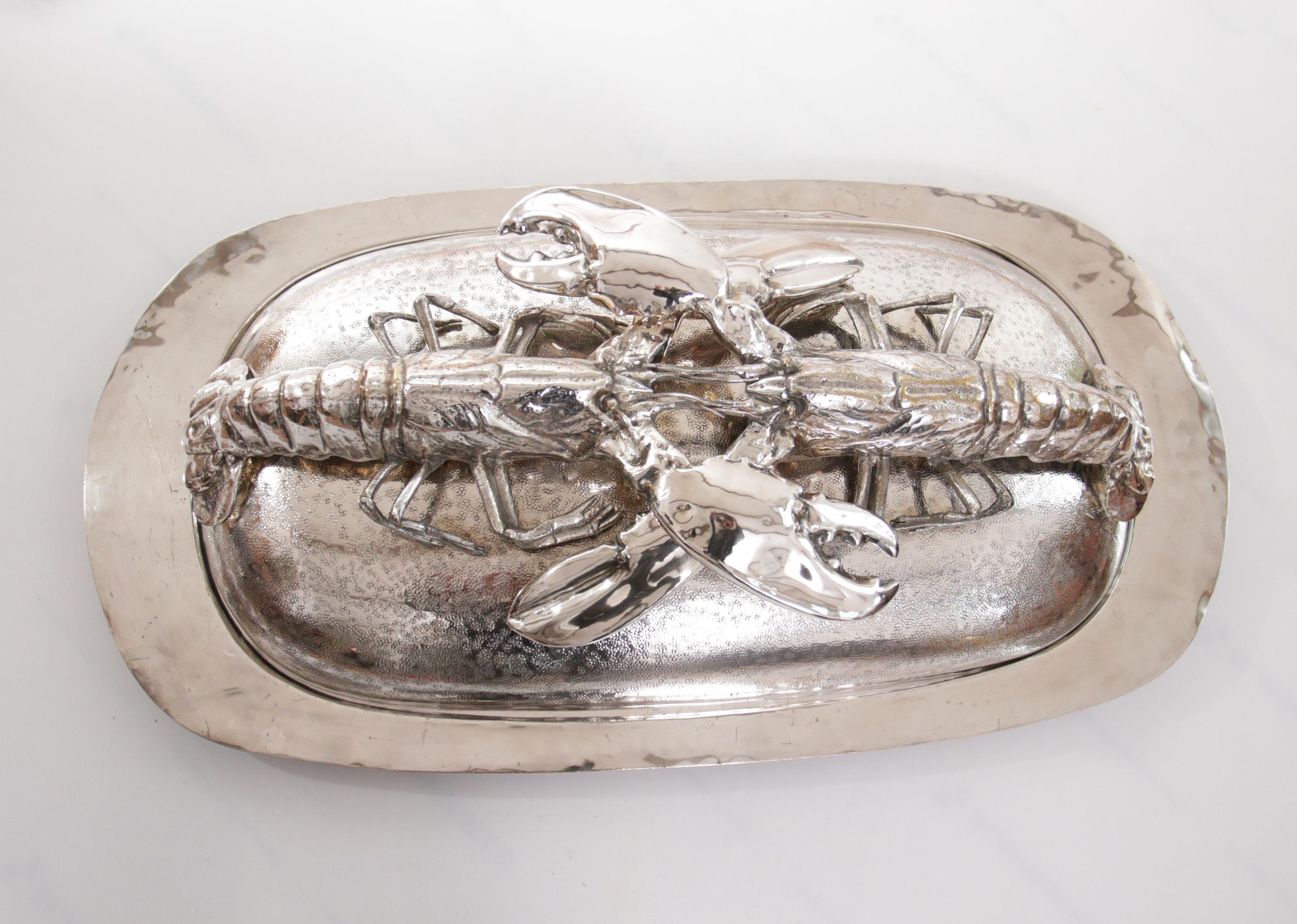 Franco Lapini King Size Lobsters Dish Silver Plate, circa 1970 For Sale 13