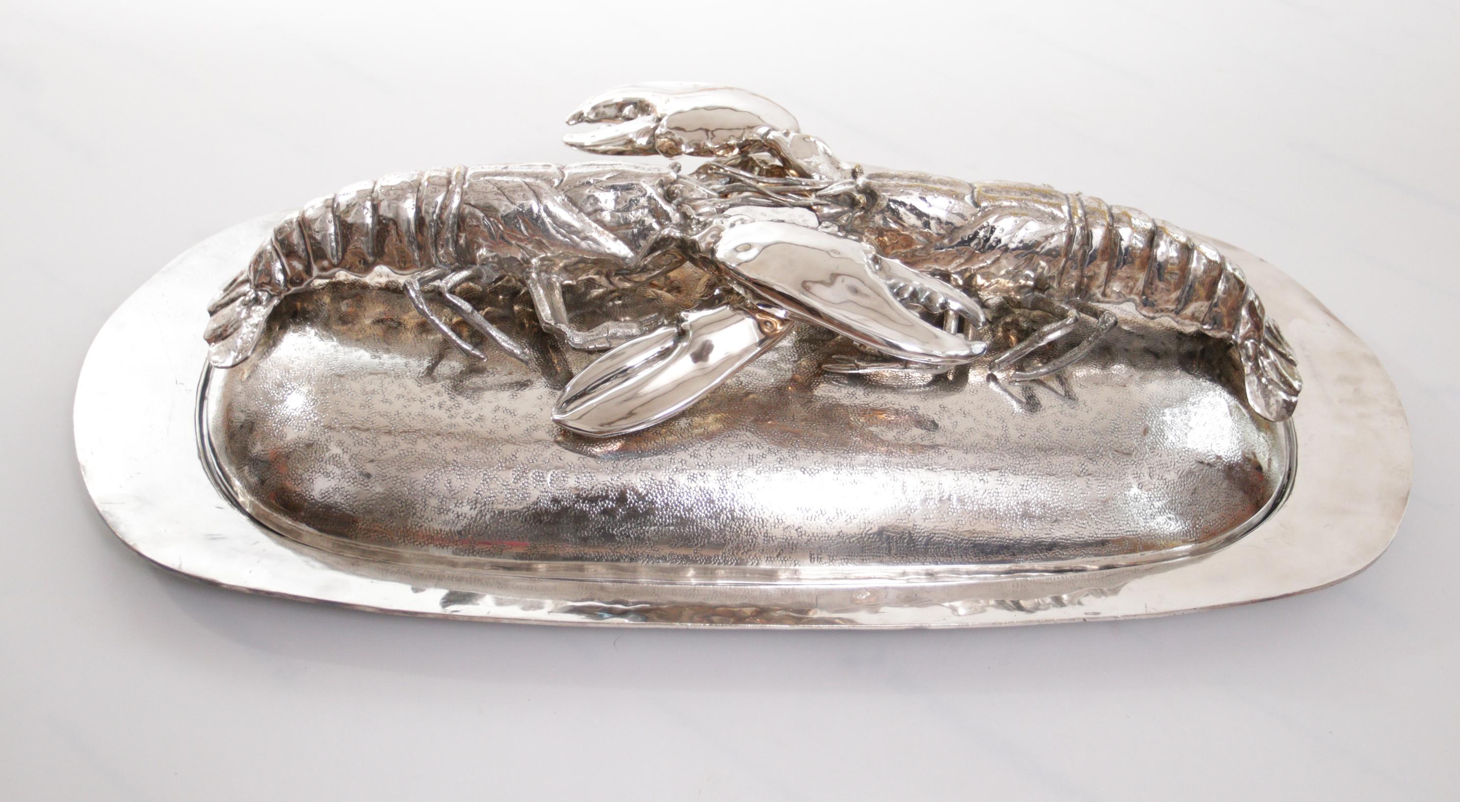Mid-Century Modern Franco Lapini King Size Lobsters Dish Silver Plate, circa 1970 For Sale