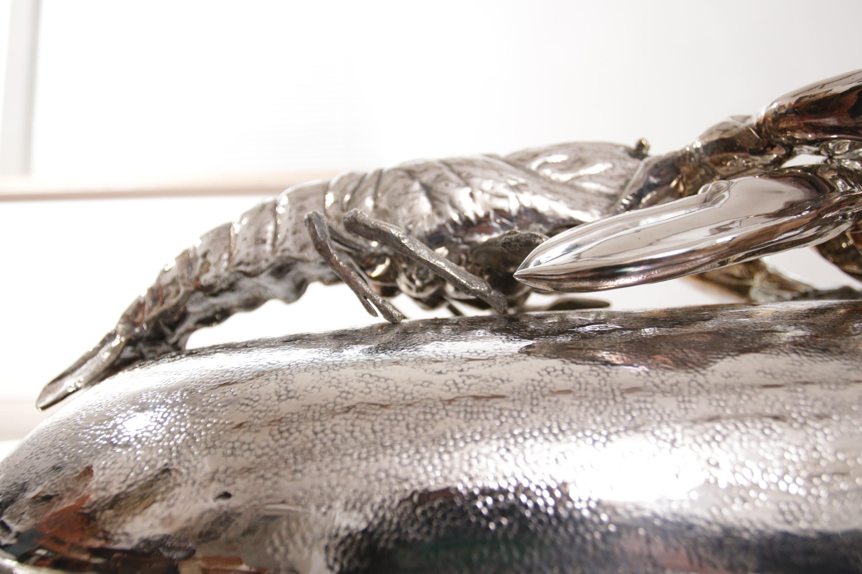Franco Lapini King Size Lobsters Dish Silver Plate, circa 1970 In Good Condition For Sale In Boven Leeuwen, NL