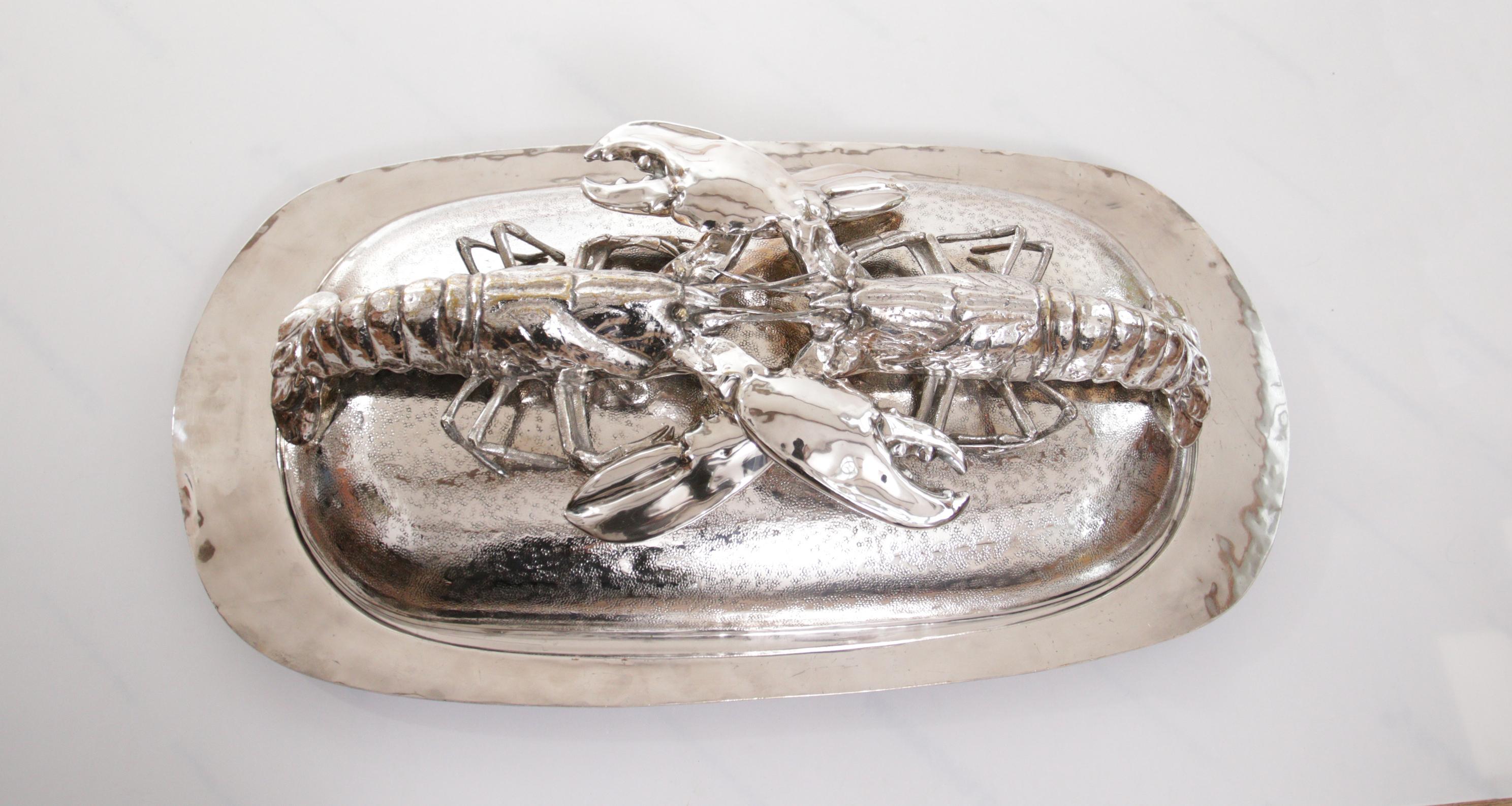Franco Lapini King Size Lobsters Dish Silver Plate, circa 1970 For Sale 1