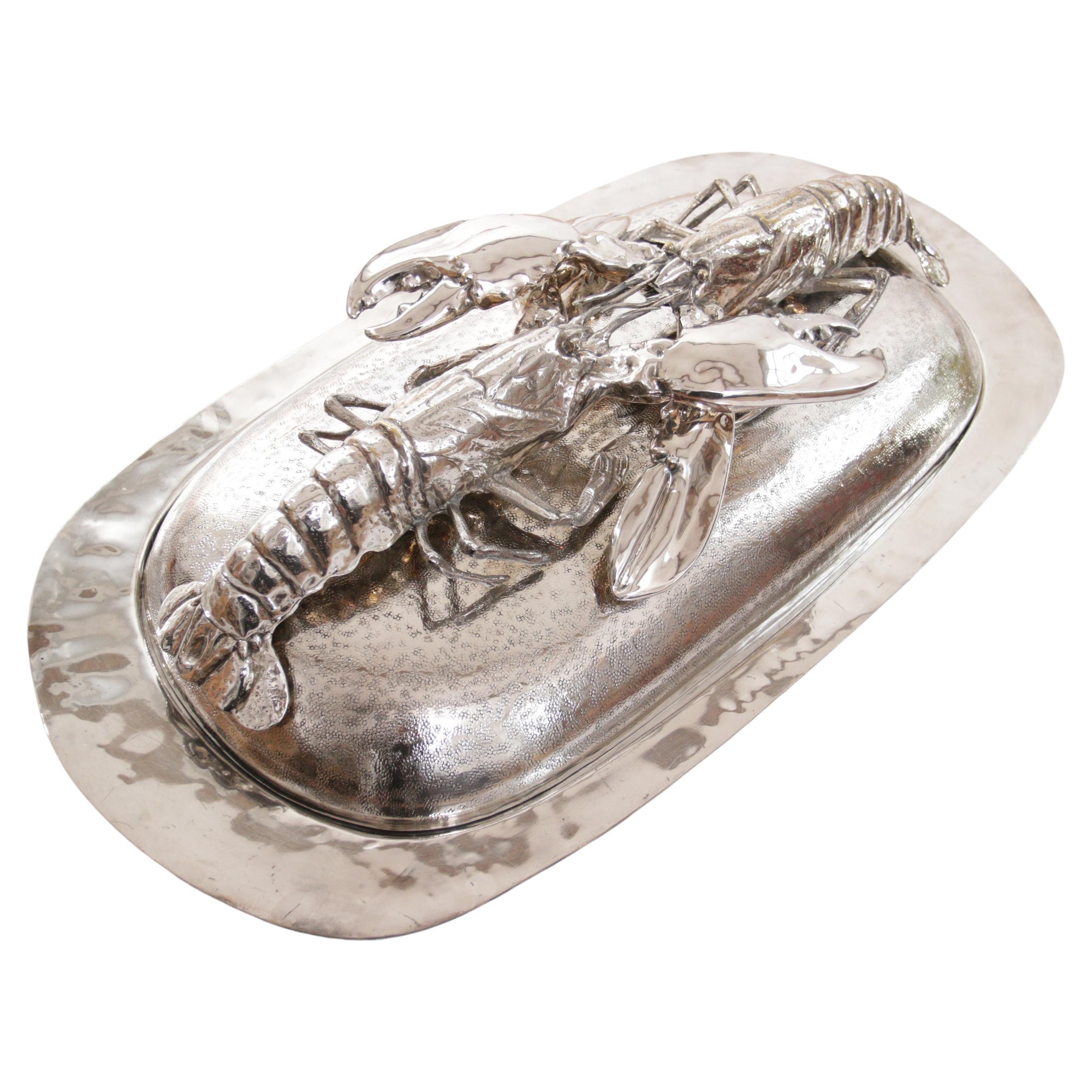 Franco Lapini King Size Lobsters Dish Silver Plate, circa 1970 For Sale