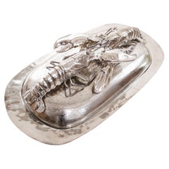 Vintage Franco Lapini King Size Lobsters Dish Silver Plate, circa 1970