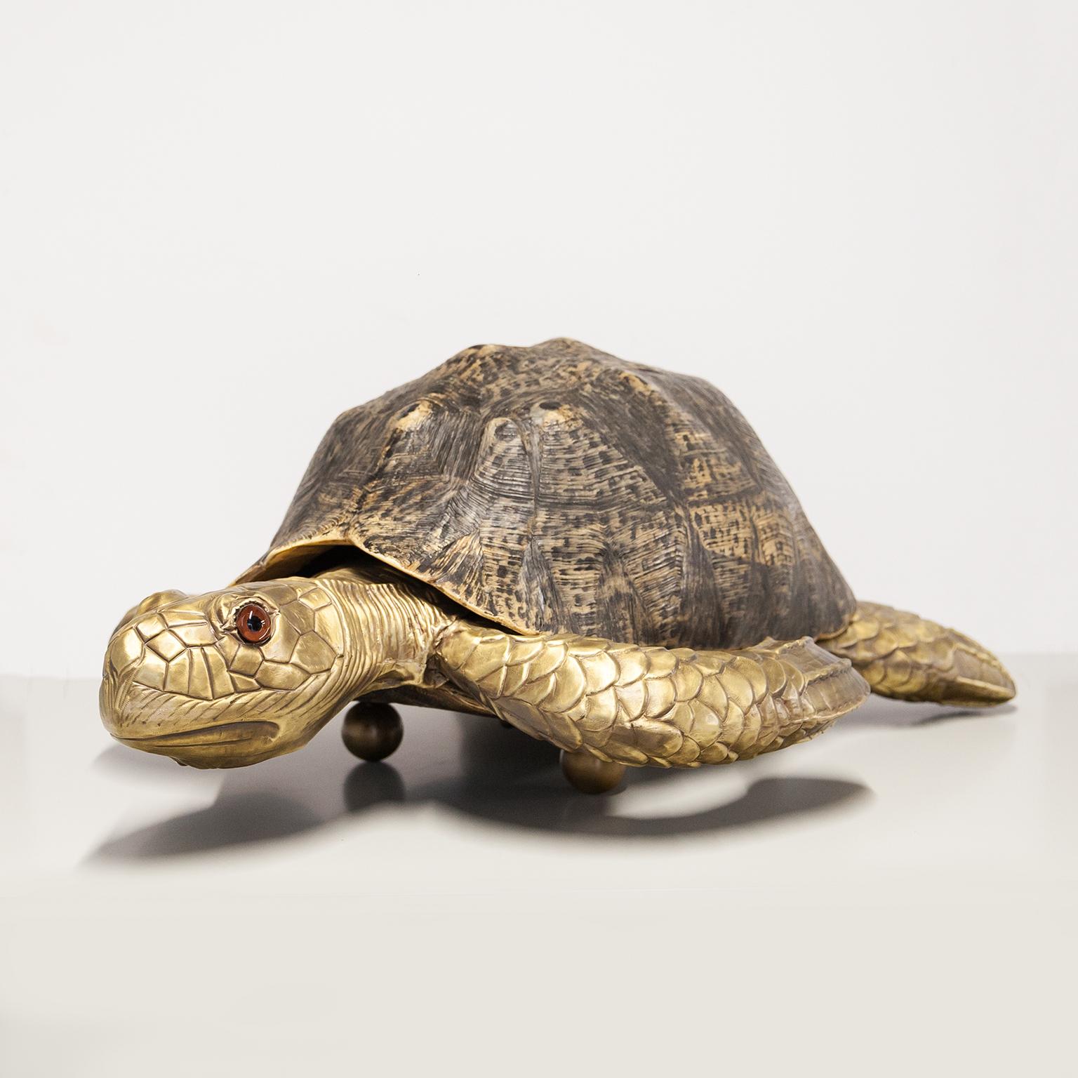 Hollywood Regency Franco Lapini Life Size Fiberglass Turtle Shell Stool 1970s For Sale