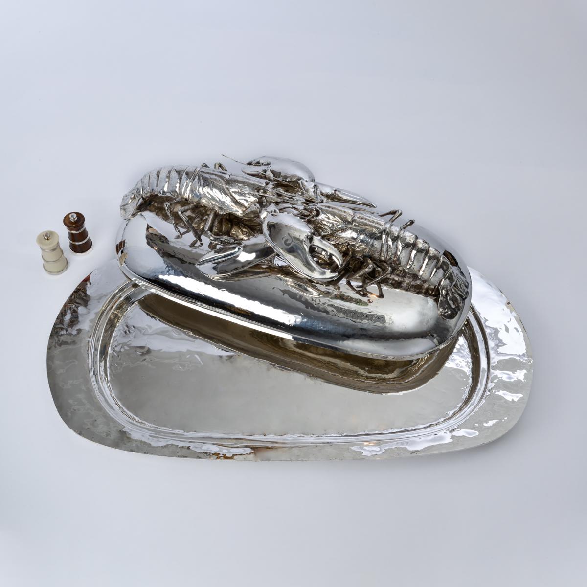 Franco Lapini King Size Lobsters Dish Silver Plate c.1970 In Good Condition In Paris, FR