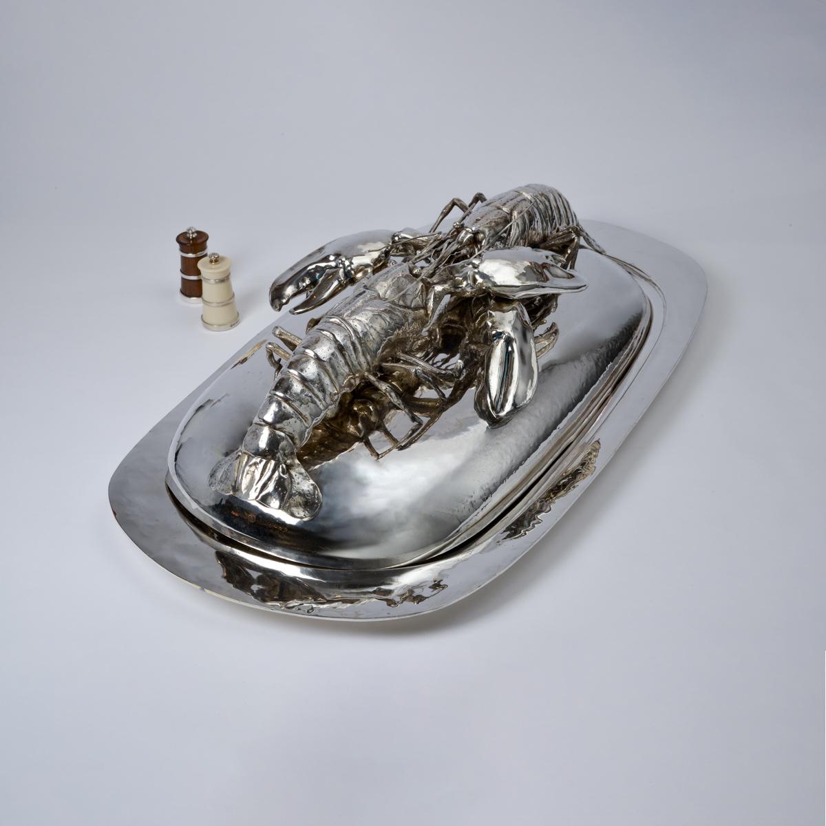 Late 20th Century Franco Lapini King Size Lobsters Dish Silver Plate c.1970