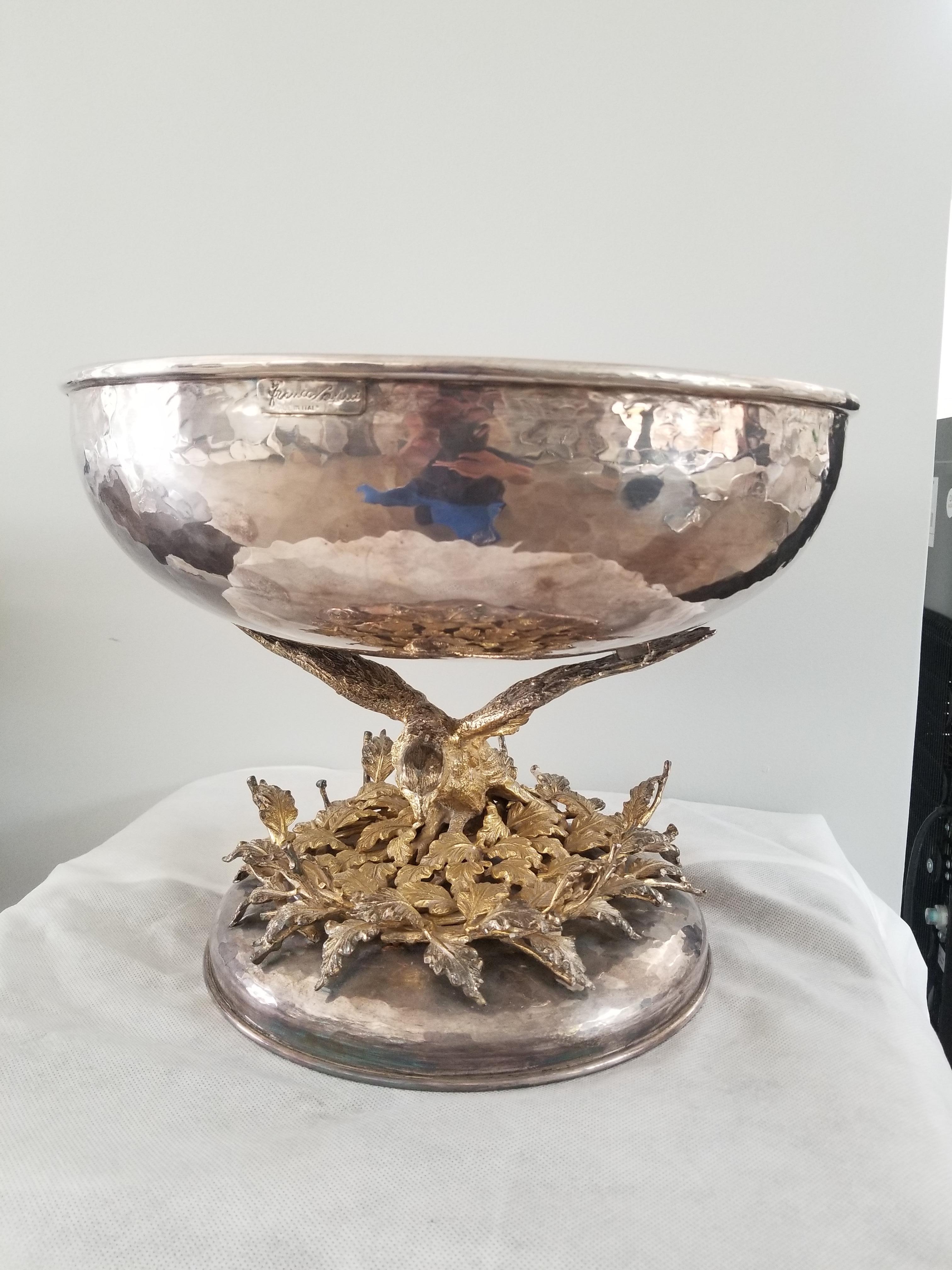 Franco Lapini Silver and Gold-Plated Centrepiece Bowl For Sale 1
