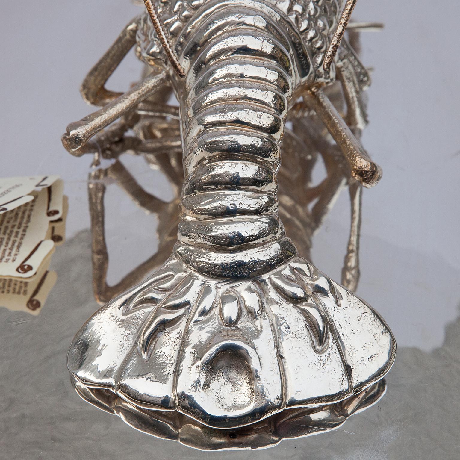 Franco Lapini Silver Plated Crayfish Lobster Tray, Italy, 1970s 3