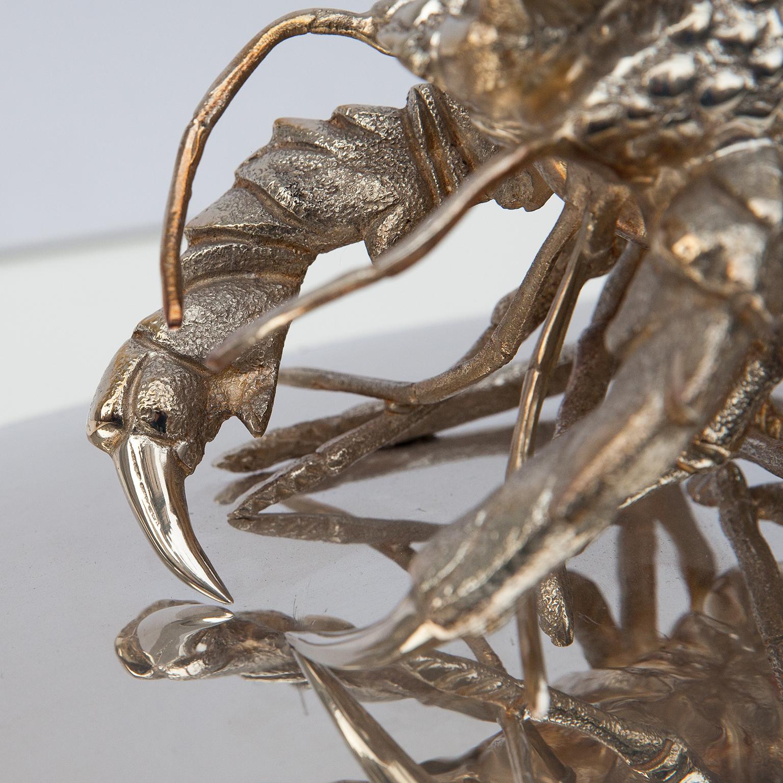 Franco Lapini Silver Plated Crayfish Lobster Tray, Italy, 1970s 6