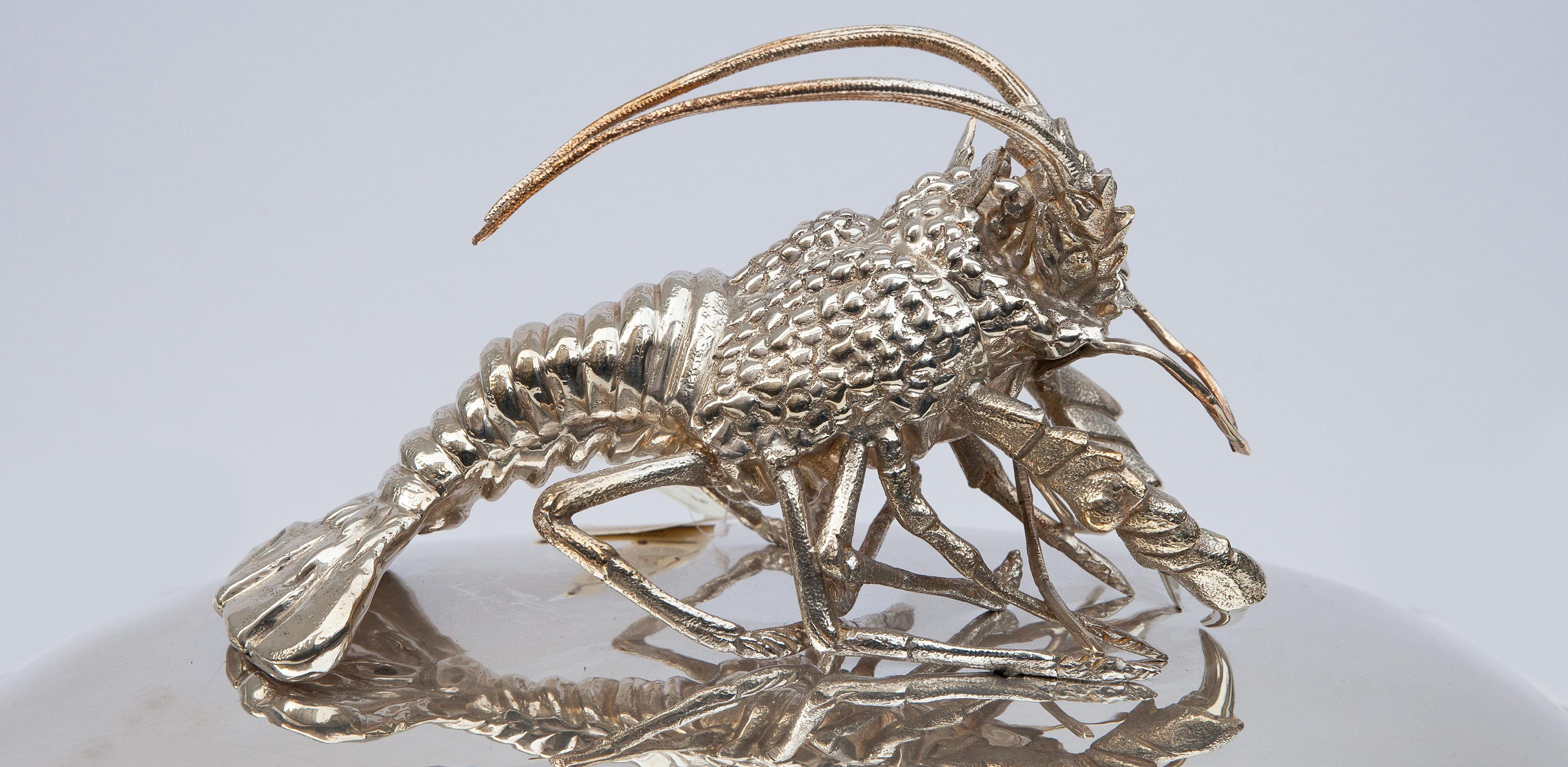 Franco Lapini Silver Plated Crayfish Lobster Tray, Italy, 1970s 7