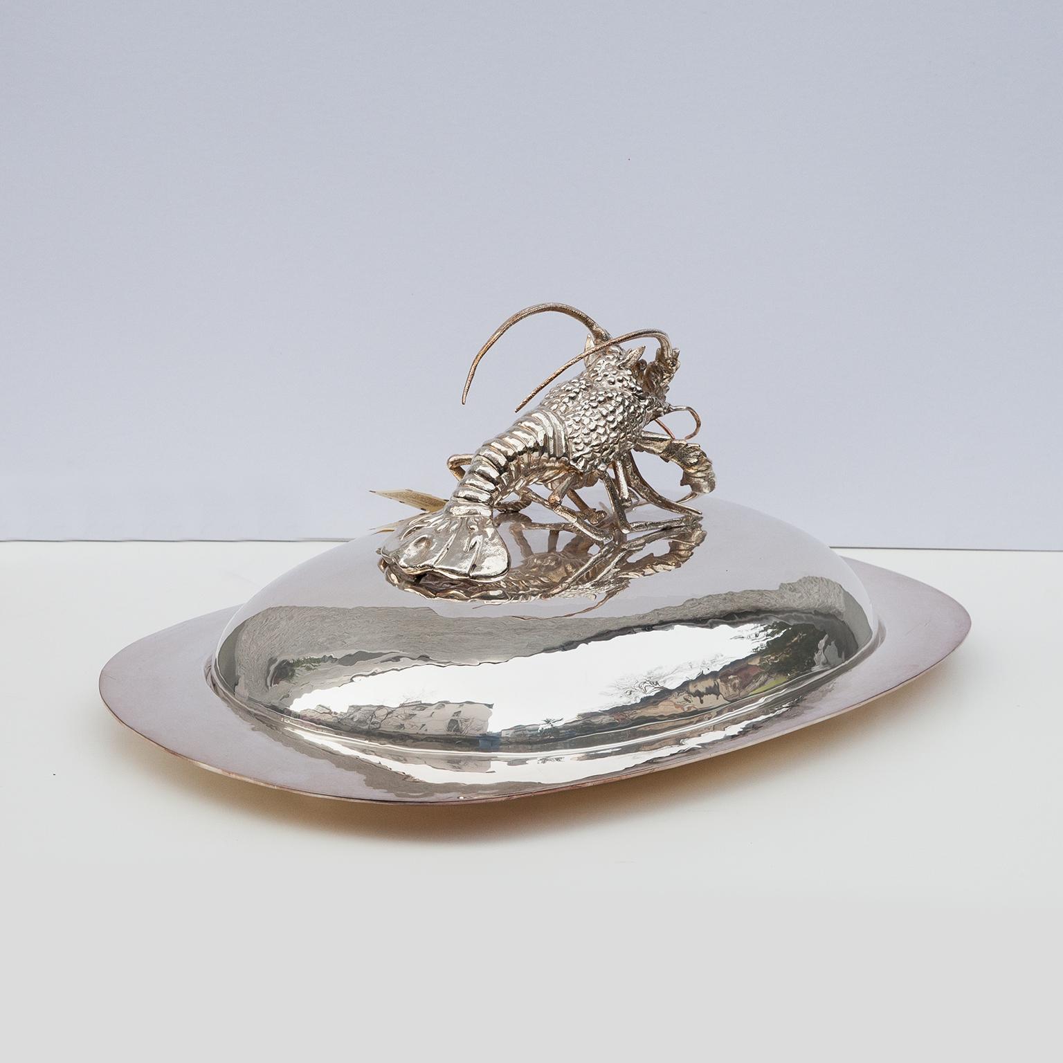 Franco Lapini Silver Plated Crayfish Lobster Tray, Italy, 1970s 1