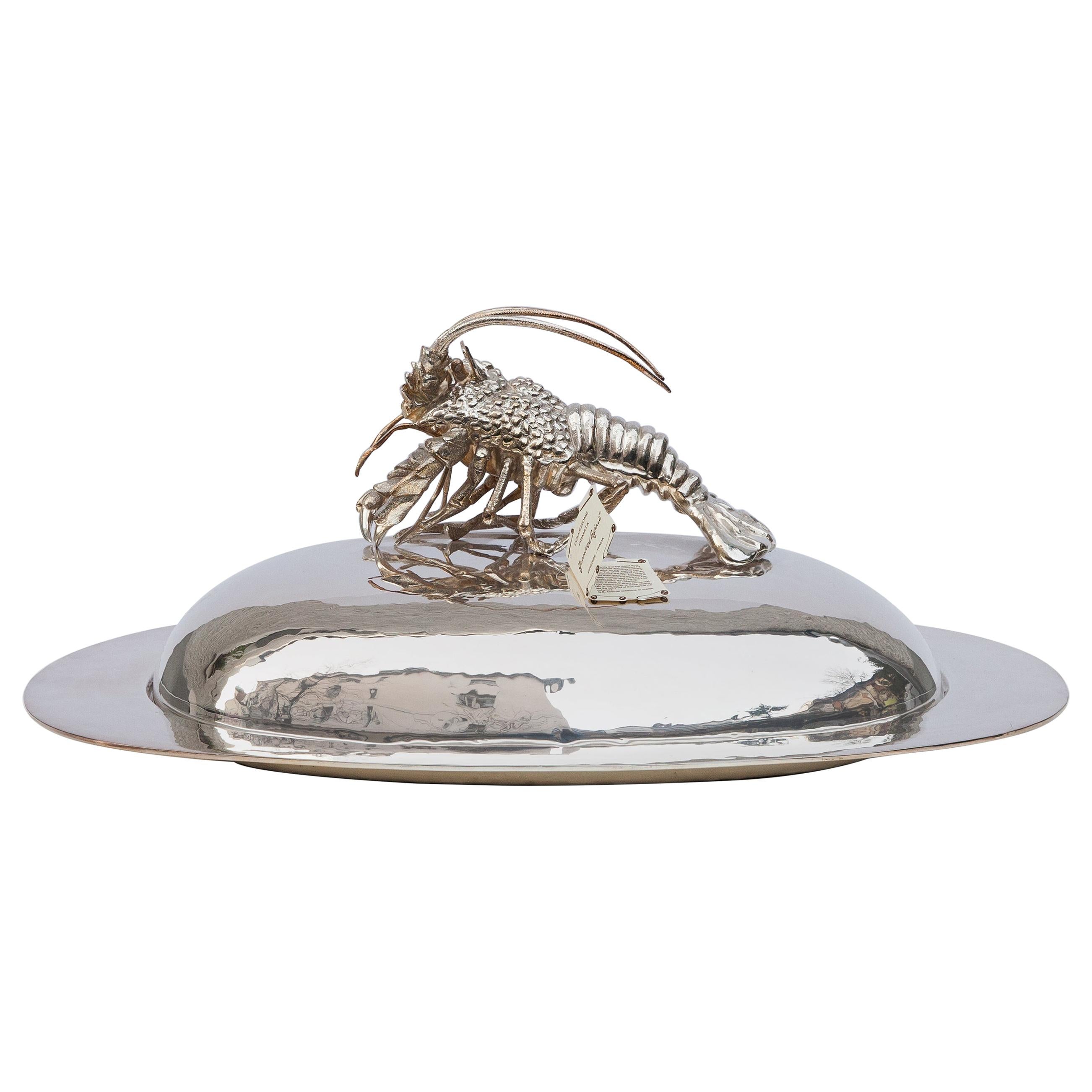 Franco Lapini Silver Plated Crayfish Lobster Tray, Italy, 1970s