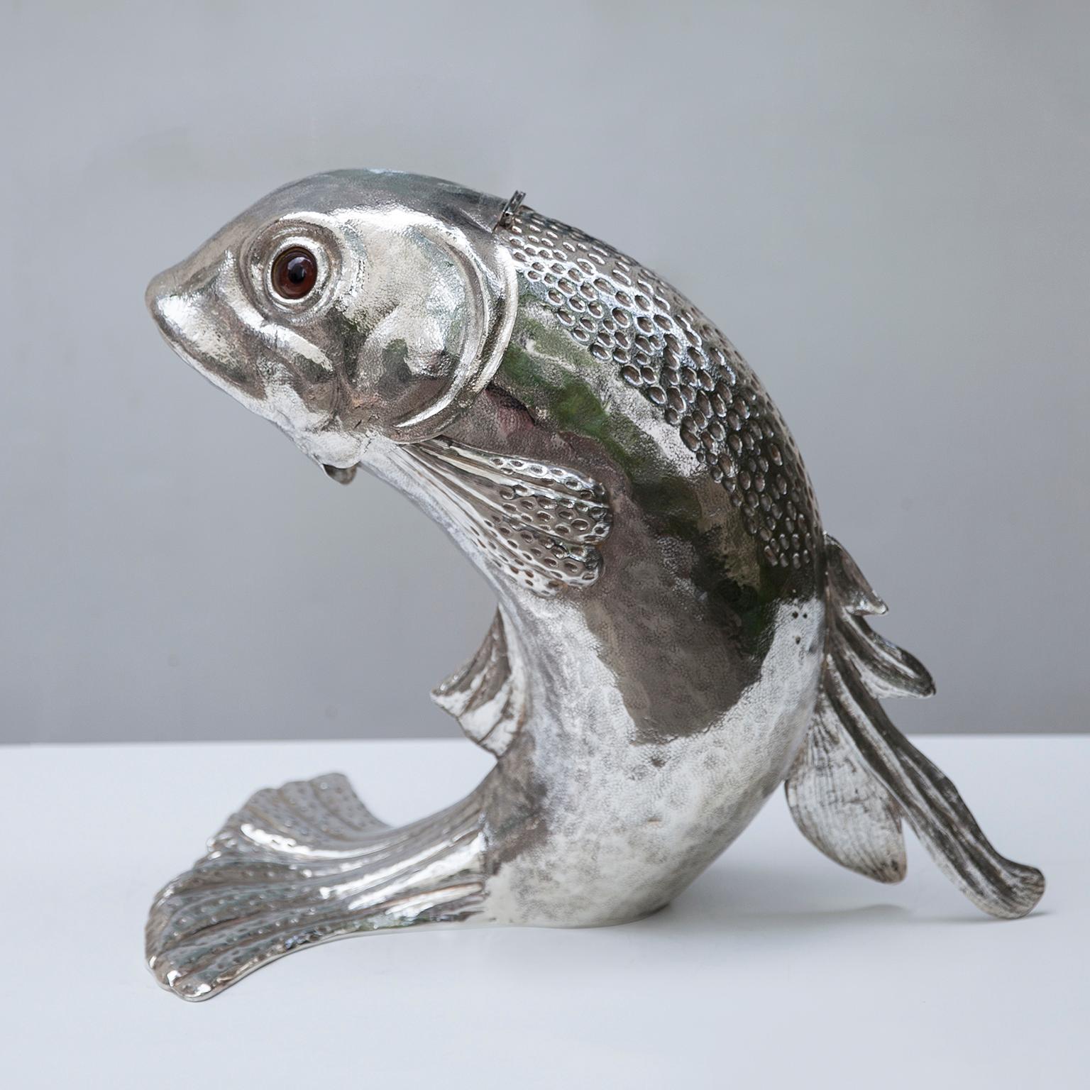 Hollywood Regency Franco Lapini Silver Plated Dolphin Ice Bucket Wine Cooler, Italy, 1970