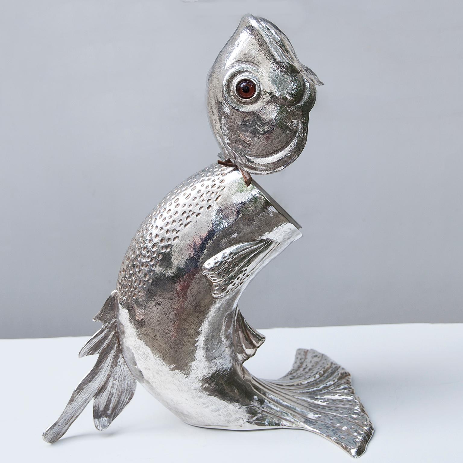 Italian Franco Lapini Silver Plated Dolphin Ice Bucket Wine Cooler, Italy, 1970