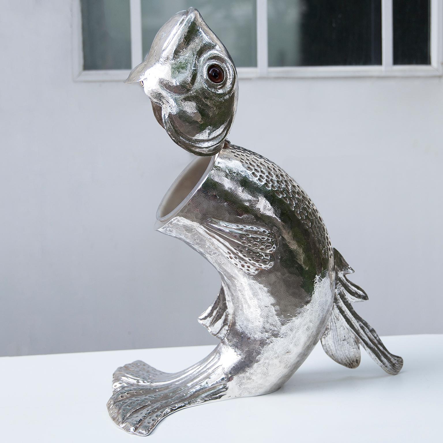 Franco Lapini Silver Plated Dolphin Ice Bucket Wine Cooler, Italy, 1970 1