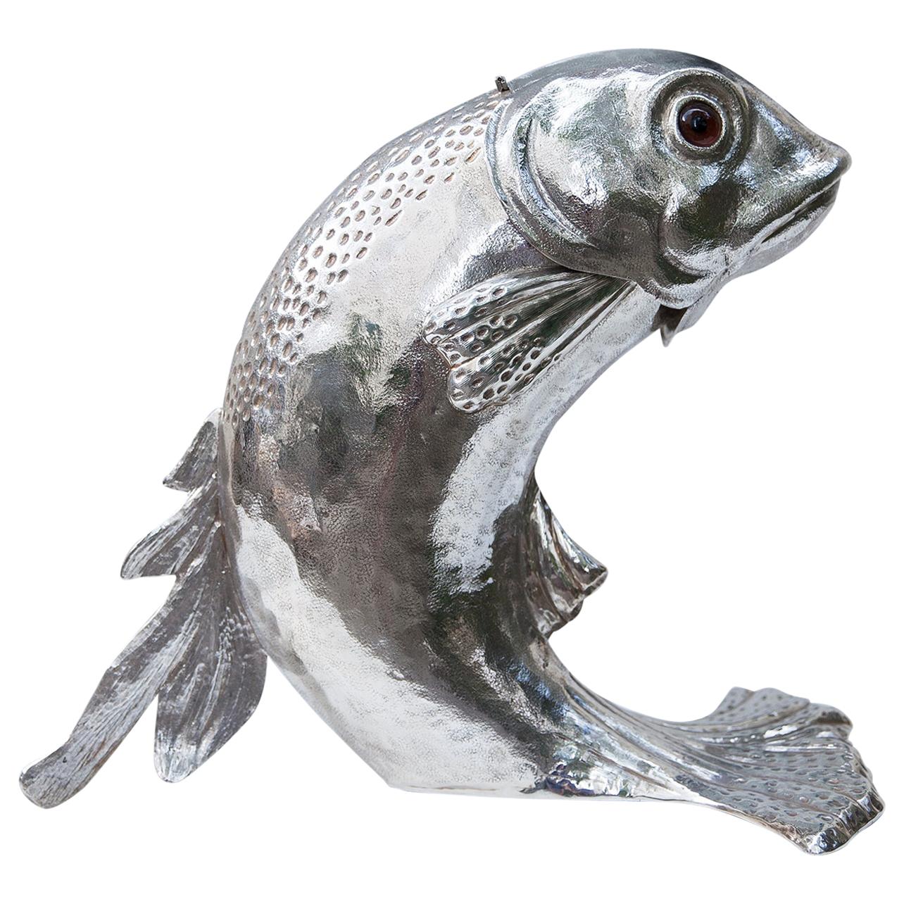 Franco Lapini Silver Plated Dolphin Ice Bucket Wine Cooler, Italy, 1970