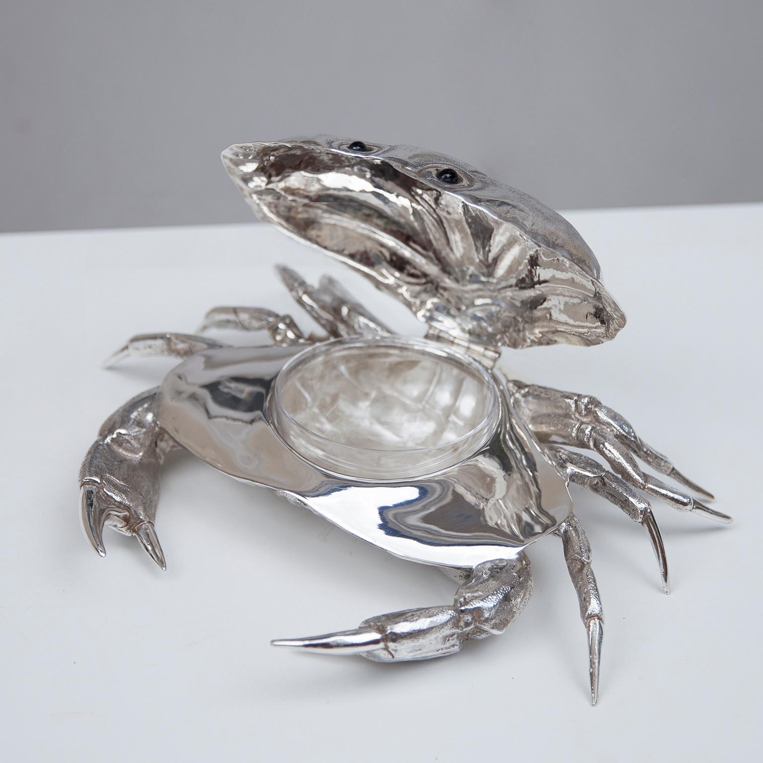 Hollywood Regency Franco Lapini Silver Plated King Crab Caviar Bowl, Italy, 1970s