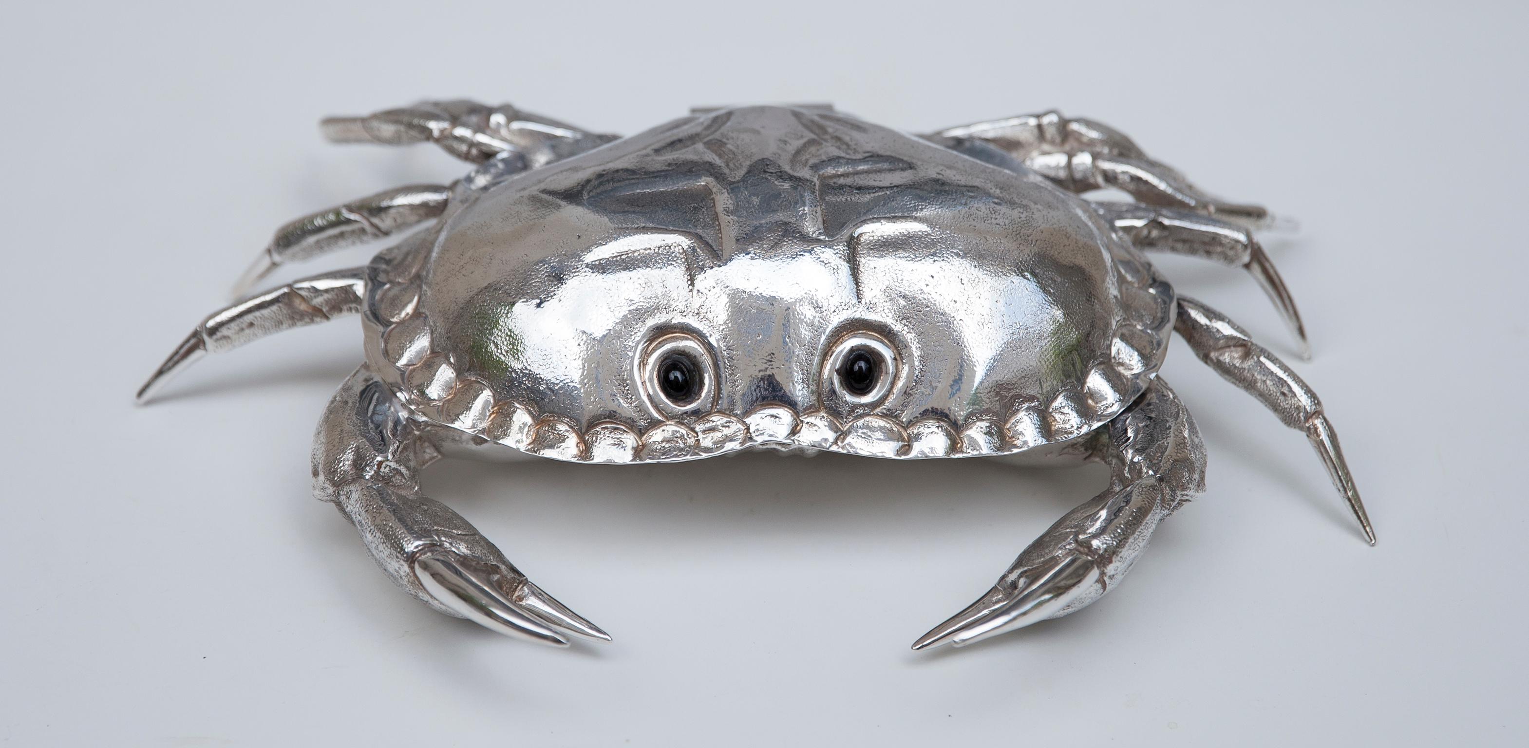 Italian Franco Lapini Silver Plated King Crab Caviar Bowl, Italy, 1970s