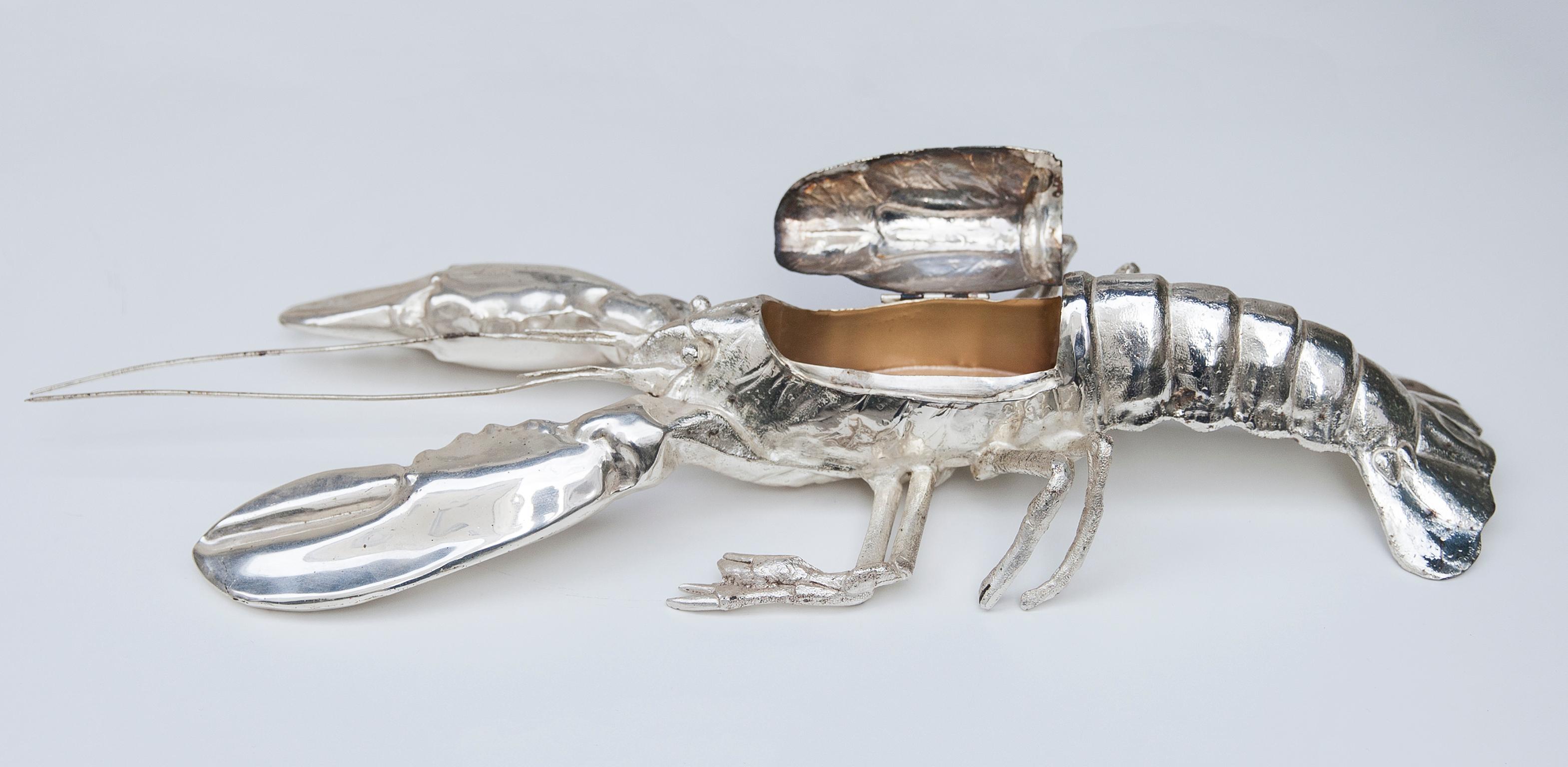 An impressive silver plated life-size lobster by Franco Lagini, Italy, 1970s.

Marked on base Franco Lapini, Made in Italy. Each of Lapinis creations appears to be unique.