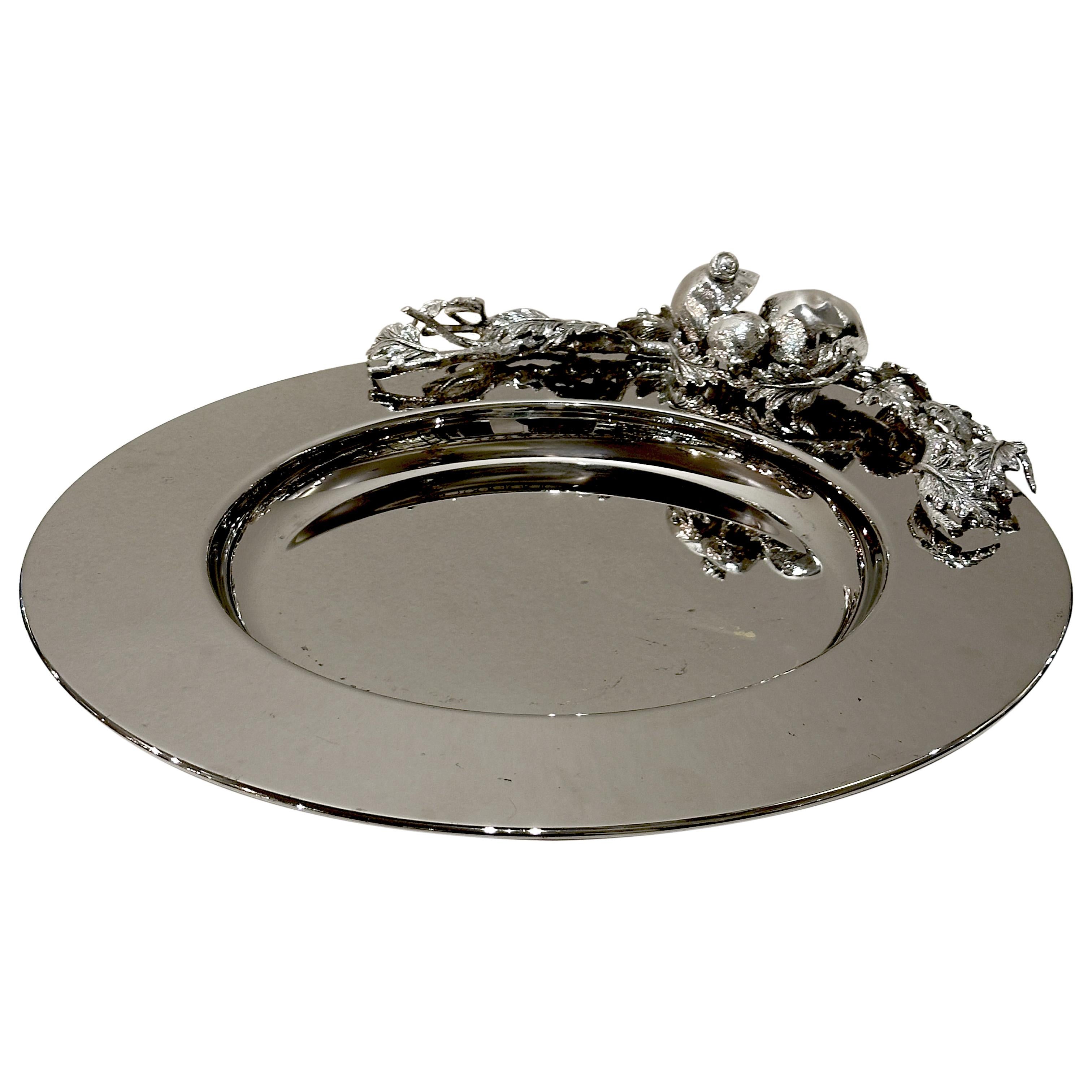 Italian Franco Lapini, silver steel charger plate, Italy, 20th Century For Sale