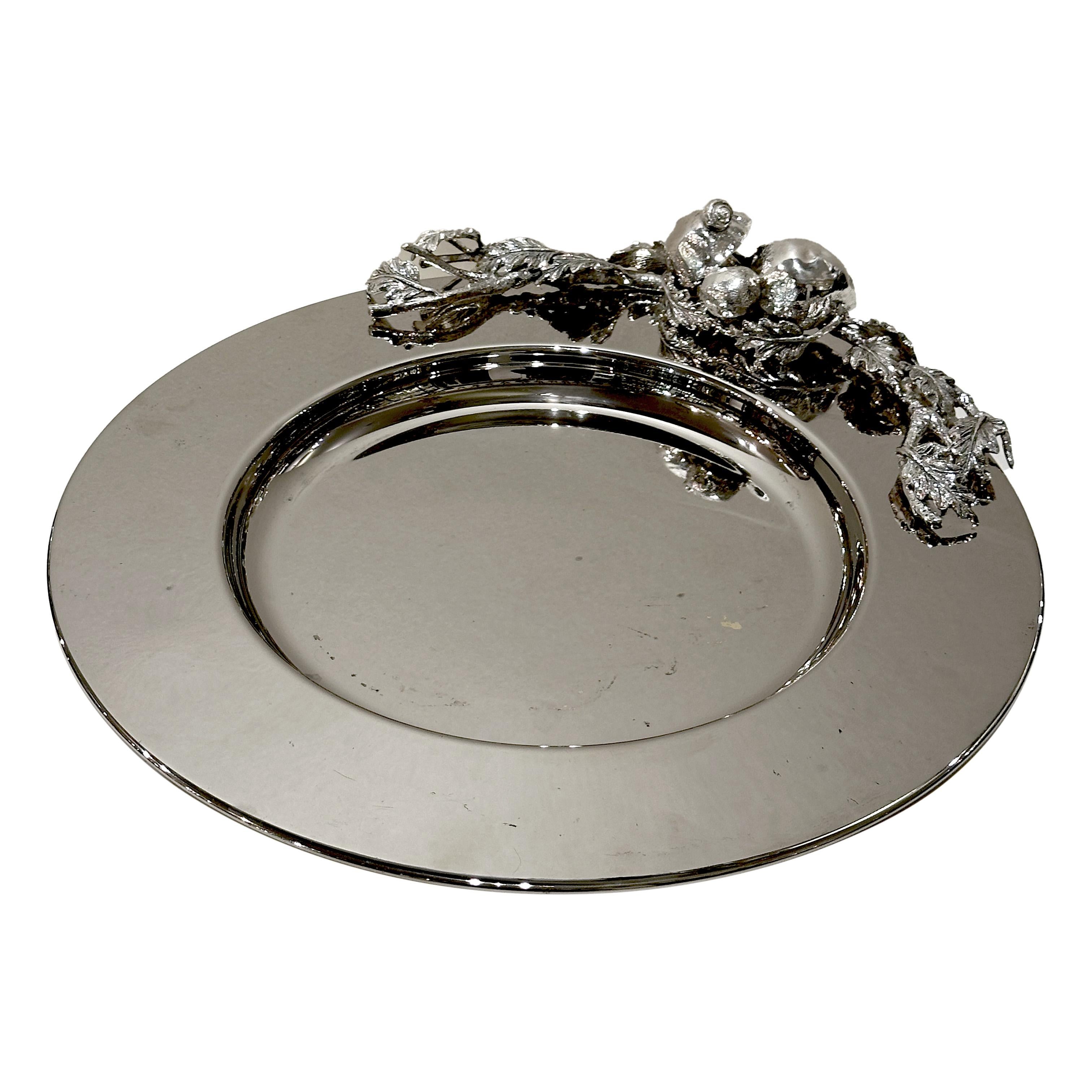 Franco Lapini, silver steel charger plate, Italy, 20th Century In Fair Condition For Sale In Paris, FR