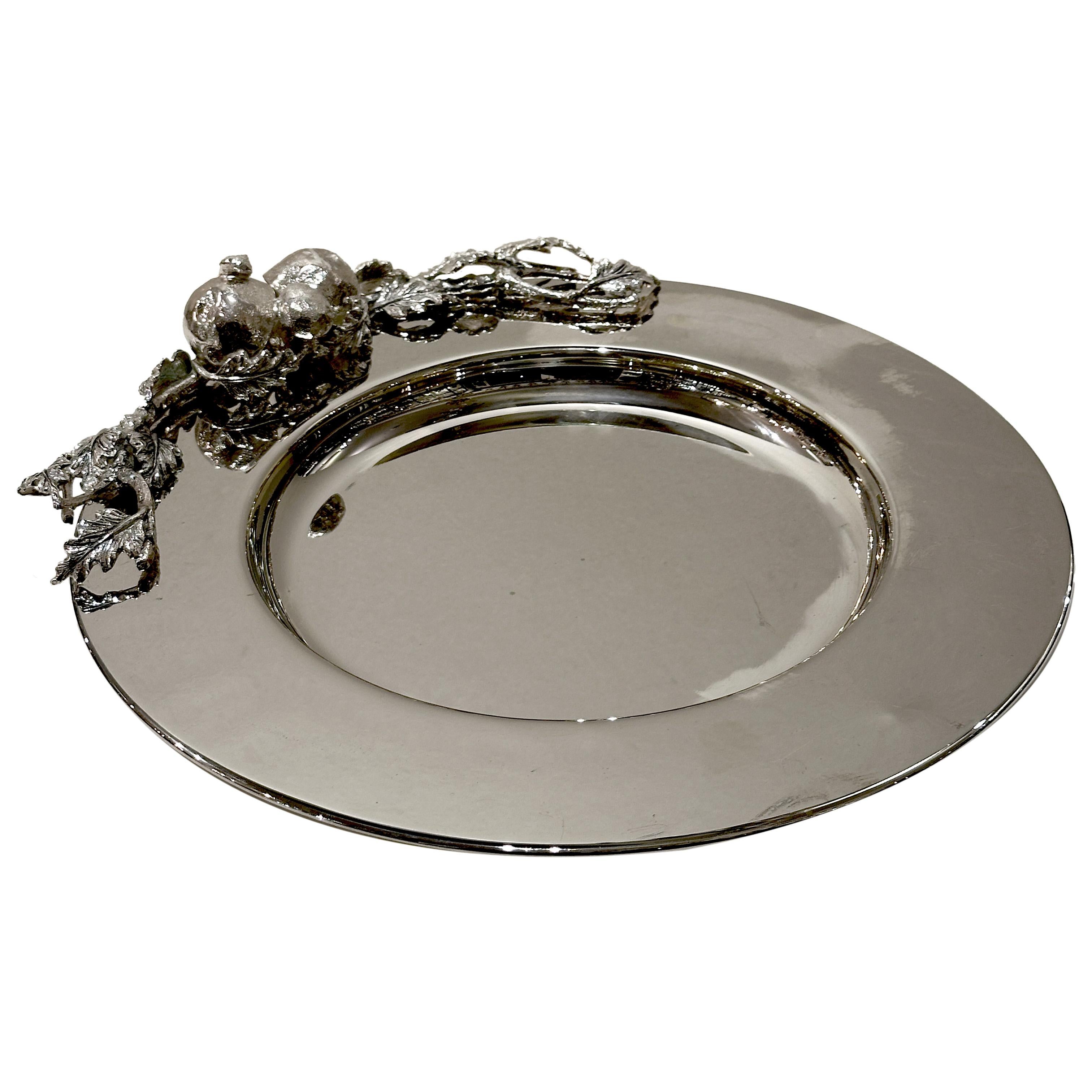 Silver Plate Franco Lapini, silver steel charger plate, Italy, 20th Century For Sale
