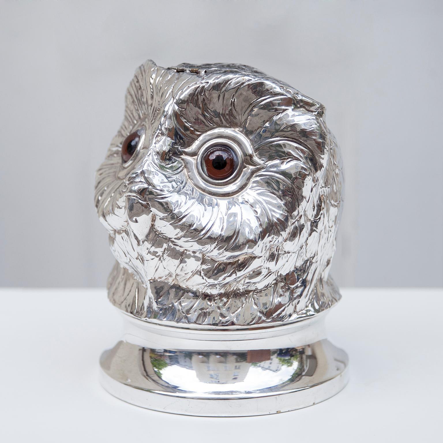 Hollywood Regency Franco Lapini Silver Plated Owl Ice Bucket, Italy, 1980
