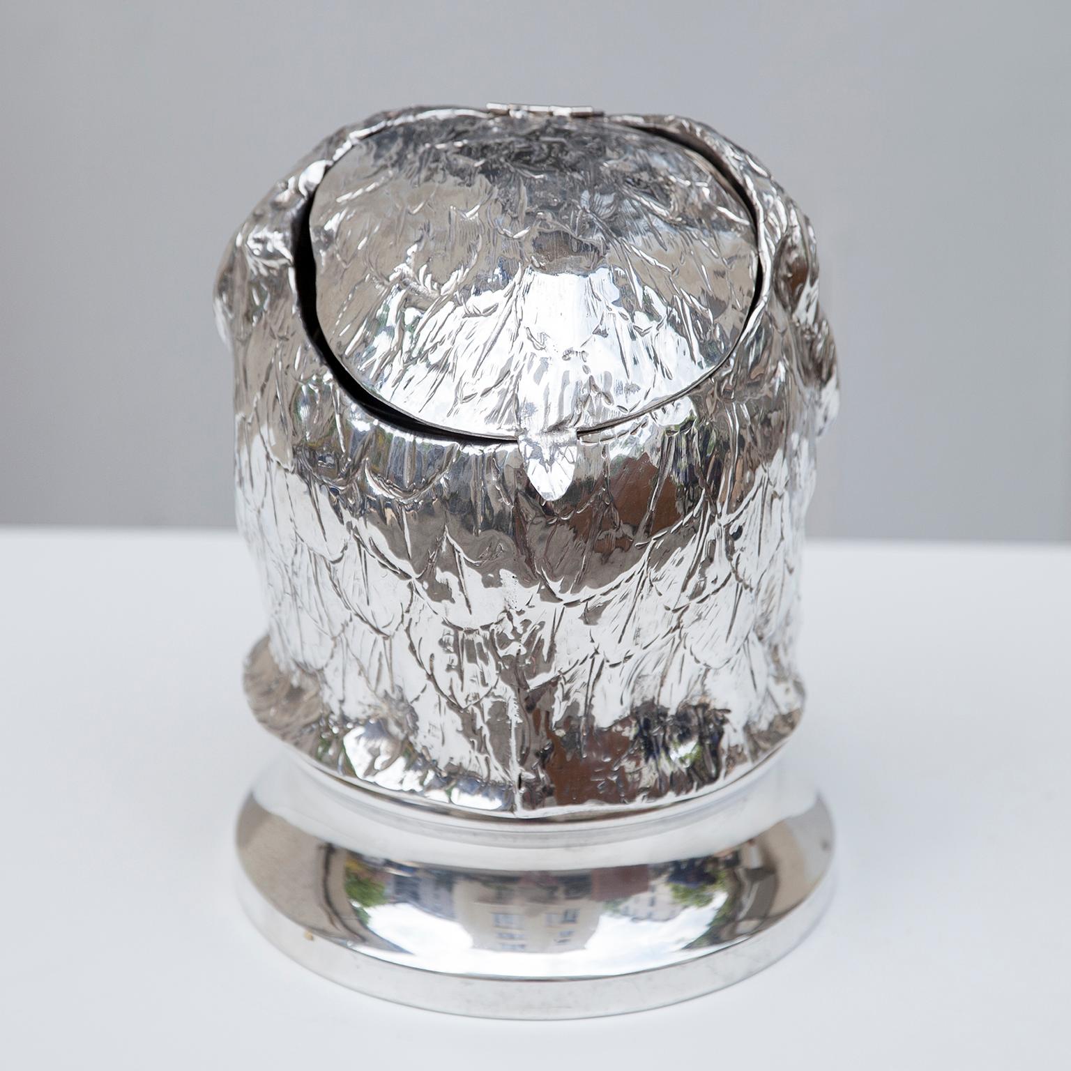 Italian Franco Lapini Silver Plated Owl Ice Bucket, Italy, 1980