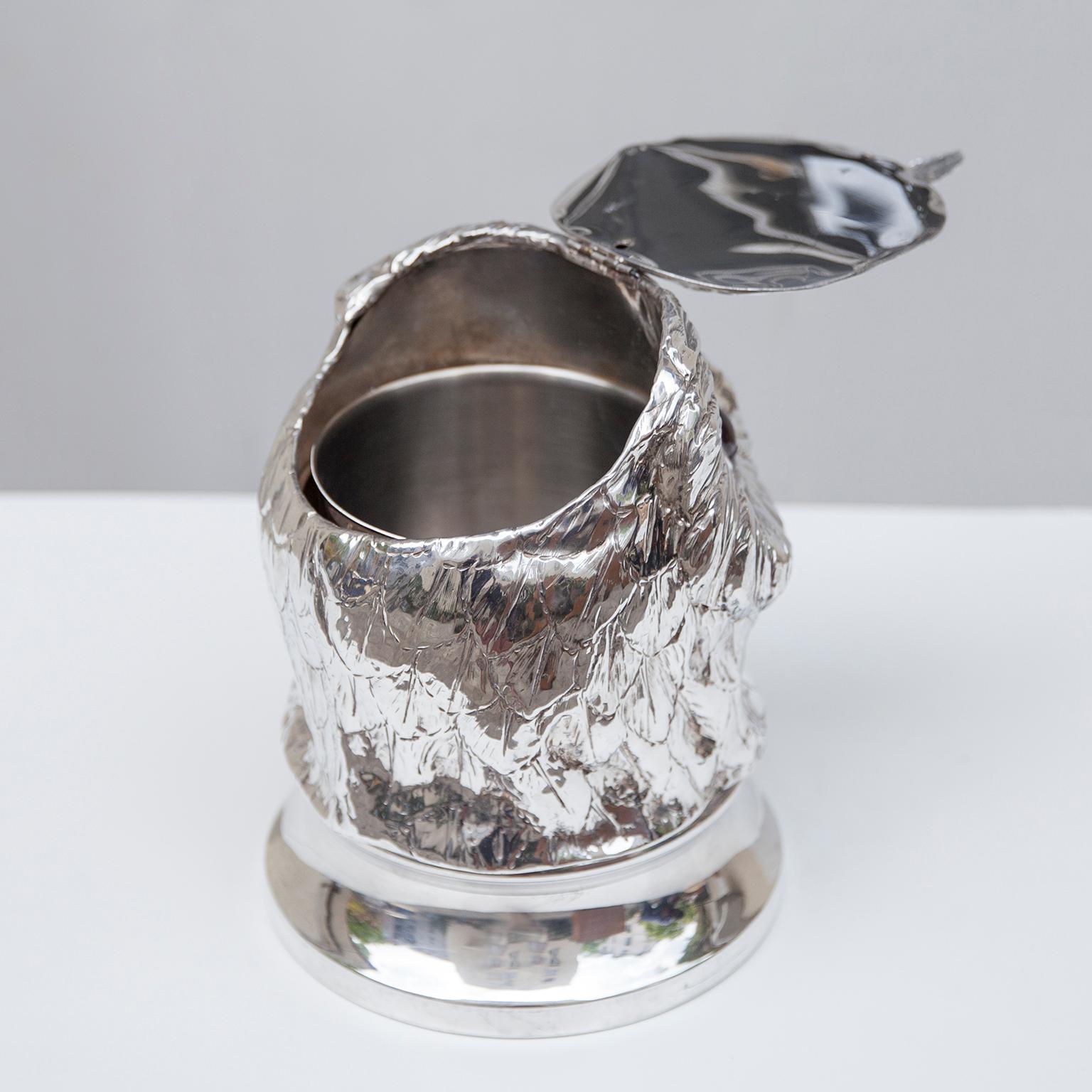 Late 20th Century Franco Lapini Silver Plated Owl Ice Bucket, Italy, 1980