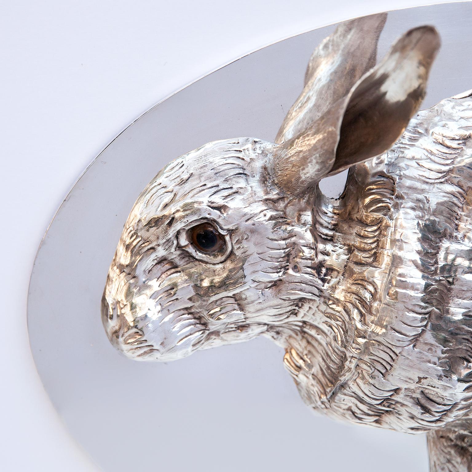 Franco Lapini Silver Plated Rabbit Serving Plate Italy 1970s In Good Condition For Sale In Munich, DE