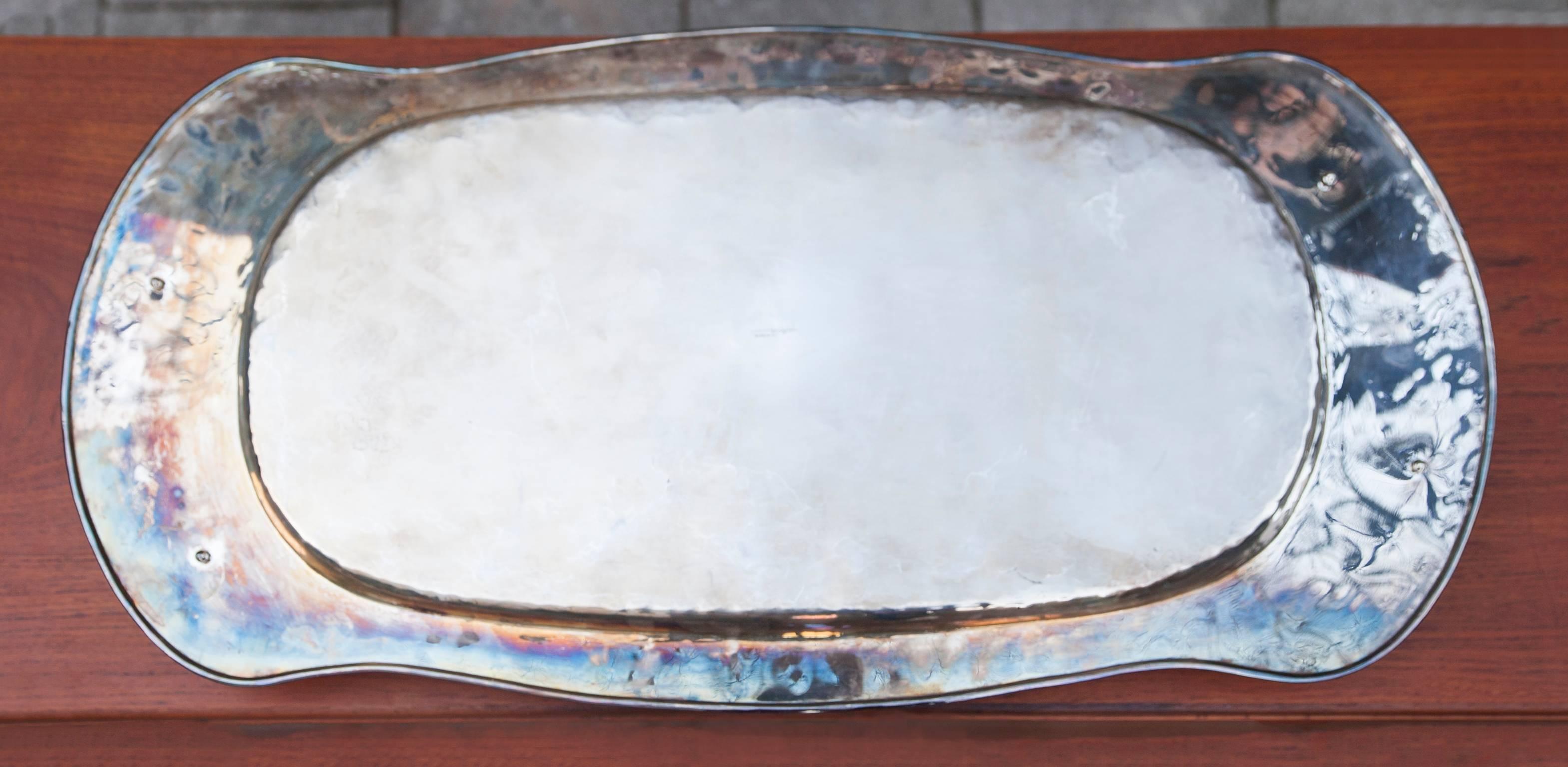 Italian Franco Lapini Silver Plated Serving Tray with Fox Handles, 1980