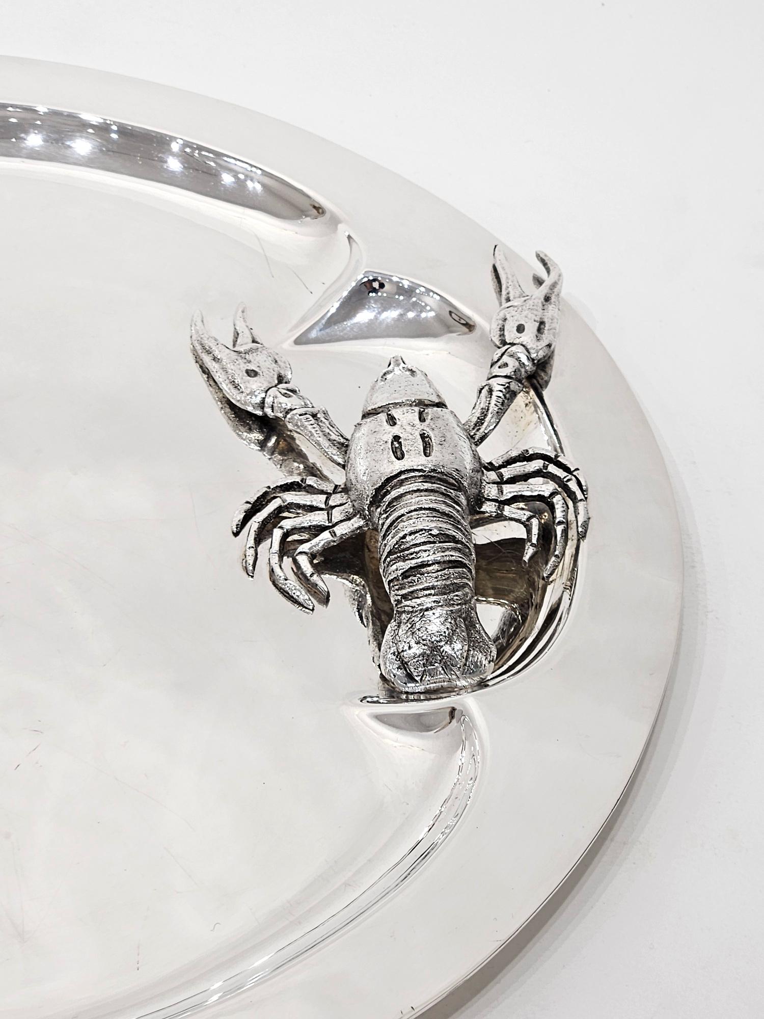 Mediados del siglo Franco Lapini Cangrejo de río Langosta Plato de plata Juego de mariscos c 1960 Italiano en venta