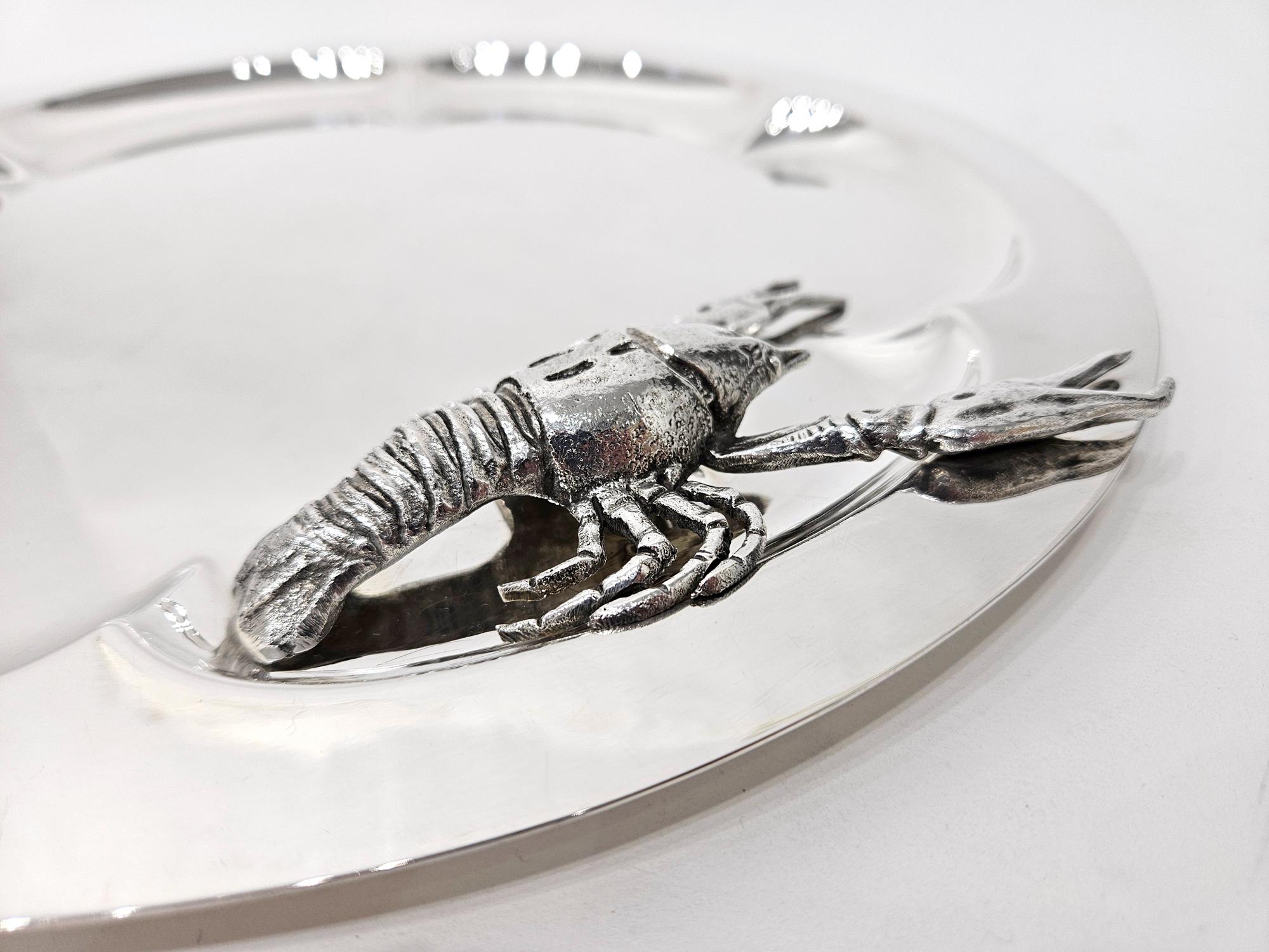Mediados del siglo Franco Lapini Cangrejo de río Langosta Plato de plata Juego de mariscos c 1960 en Bueno estado para la venta en London, GB