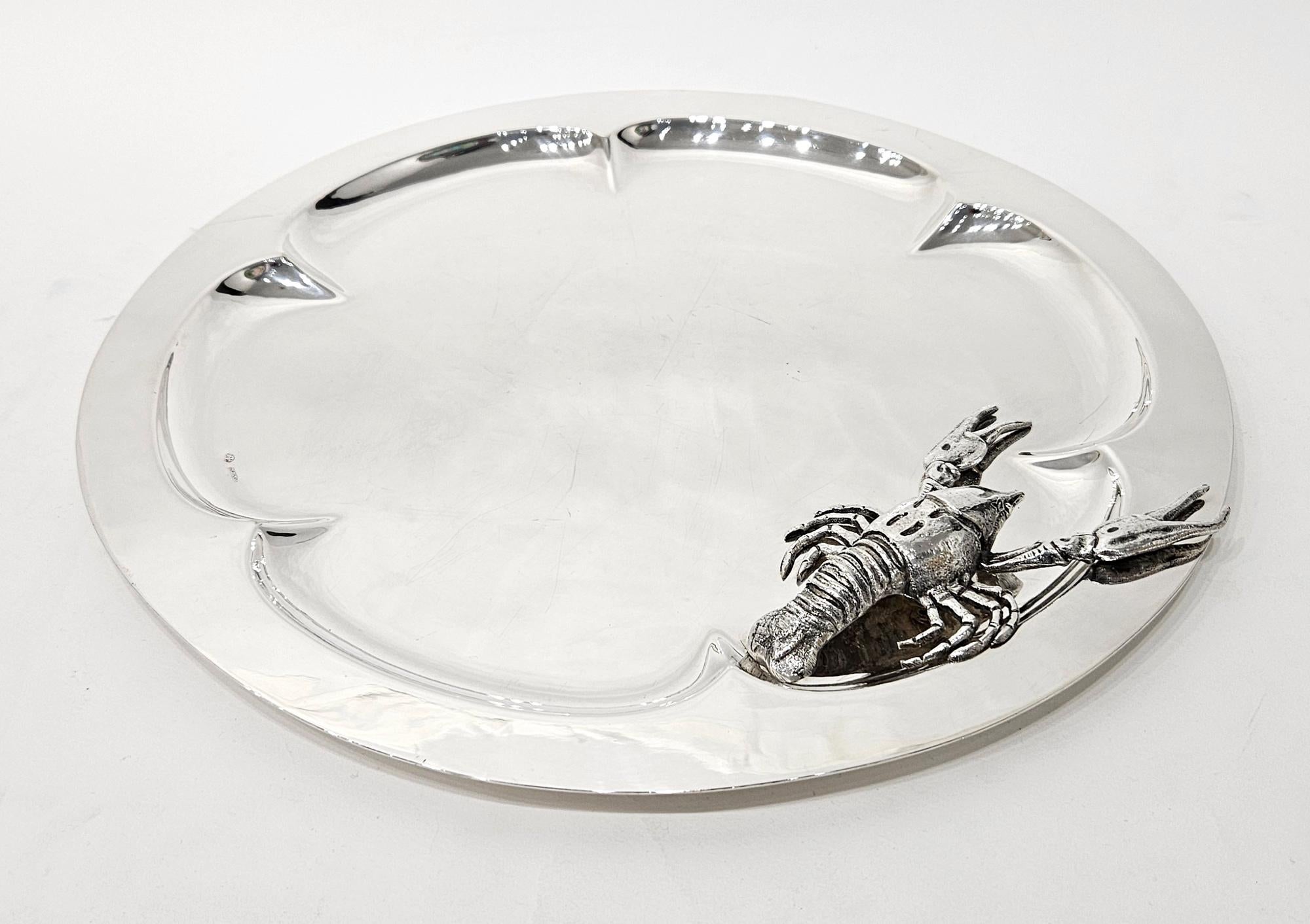 Mediados del siglo Franco Lapini Cangrejo de río Langosta Plato de plata Juego de mariscos c 1960 siglo XX en venta