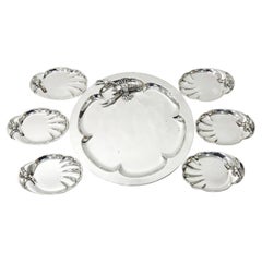 Mid Century Franco Lapini Style Crayfish Lobster Silver Plate Seafood Set c 1960