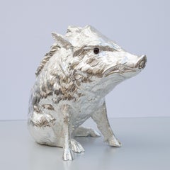 Franco Lapini Wild Boar Silver Plated Wine Cooler Italy 1970