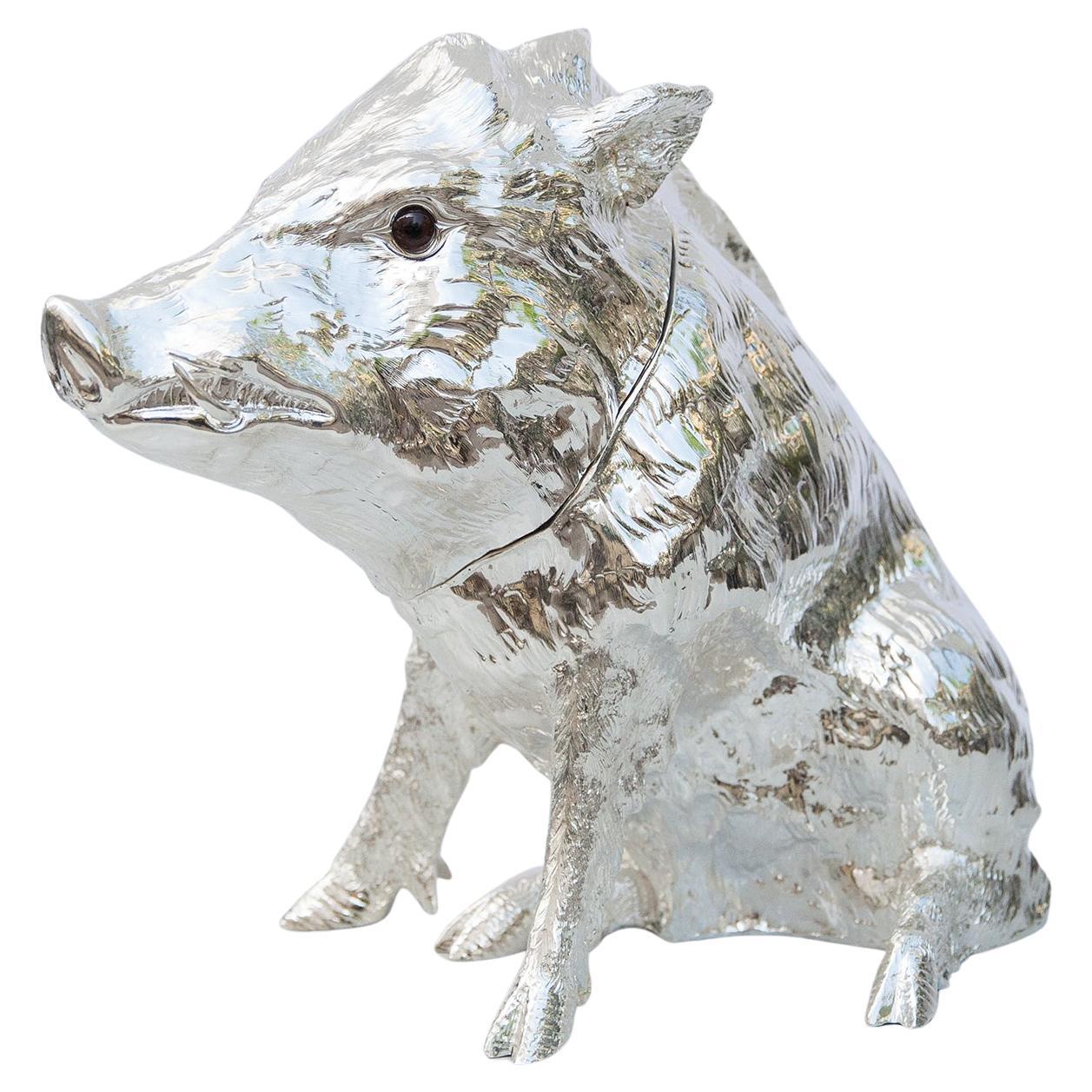 Franco Lapini Wild Boar Silver Plated Wine Cooler Italy 1970