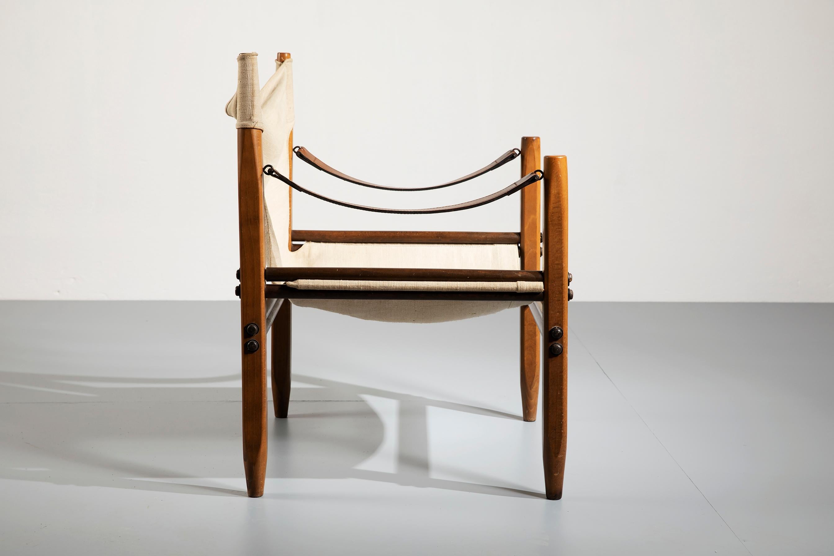 Mid-Century Modern Franco Legler Ash and Canvas 'Oasis' Safari Chair for Zanotta, 1968 For Sale