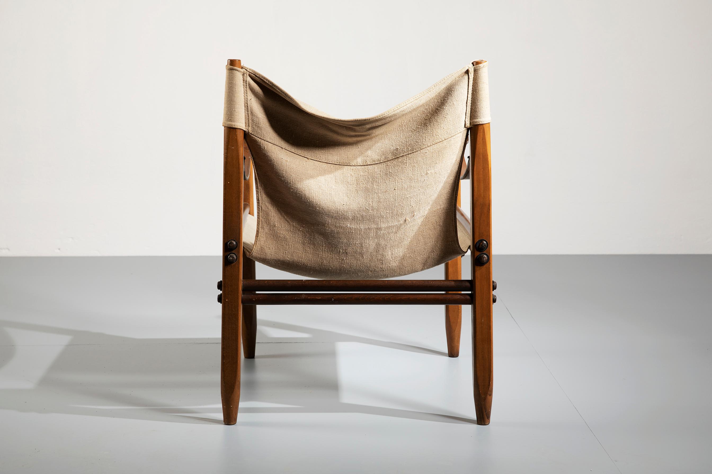 Italian Franco Legler Ash and Canvas 'Oasis' Safari Chair for Zanotta, 1968 For Sale