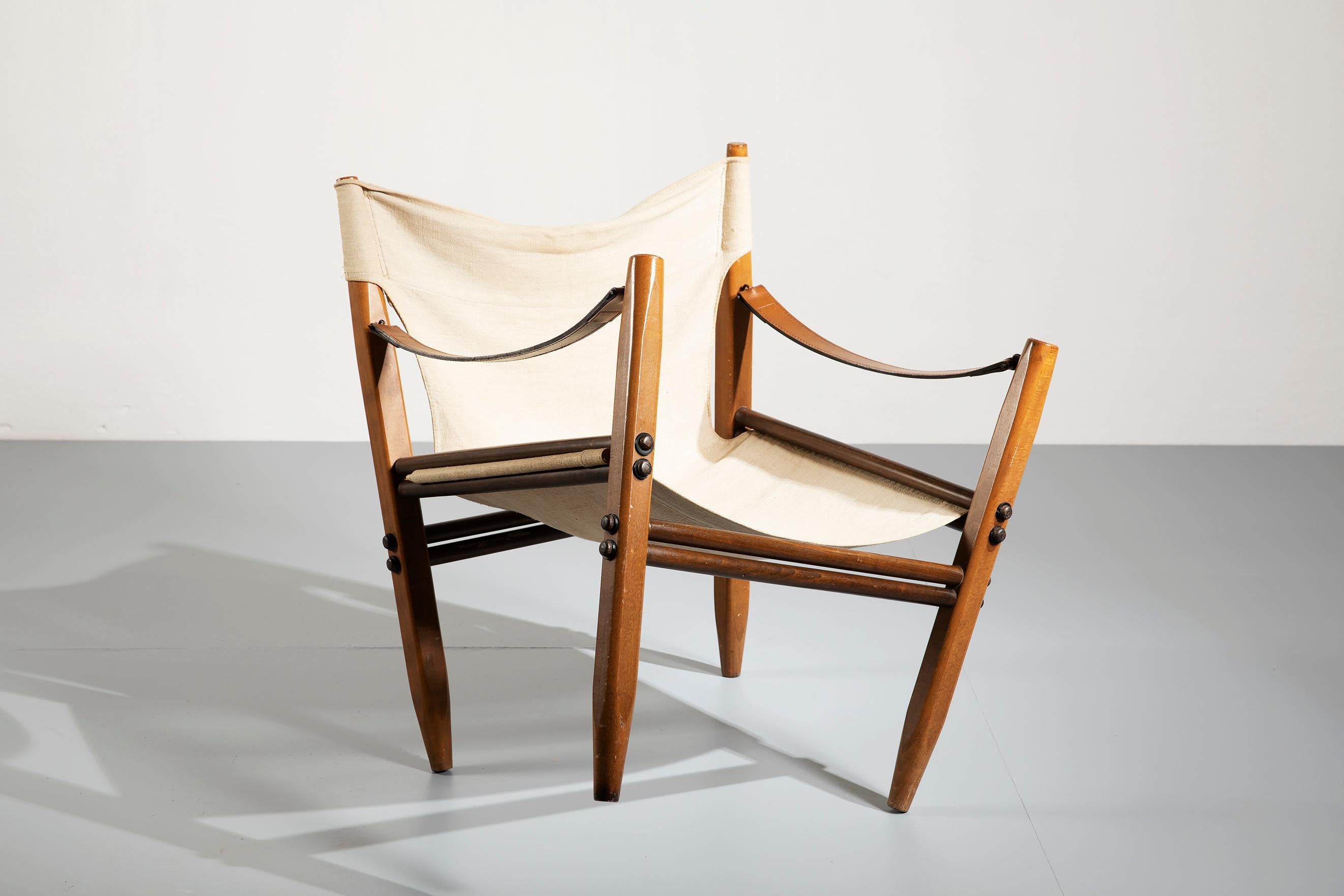 Mid-20th Century Franco Legler Ash and Canvas 'Oasis' Safari Chair for Zanotta, 1968 For Sale