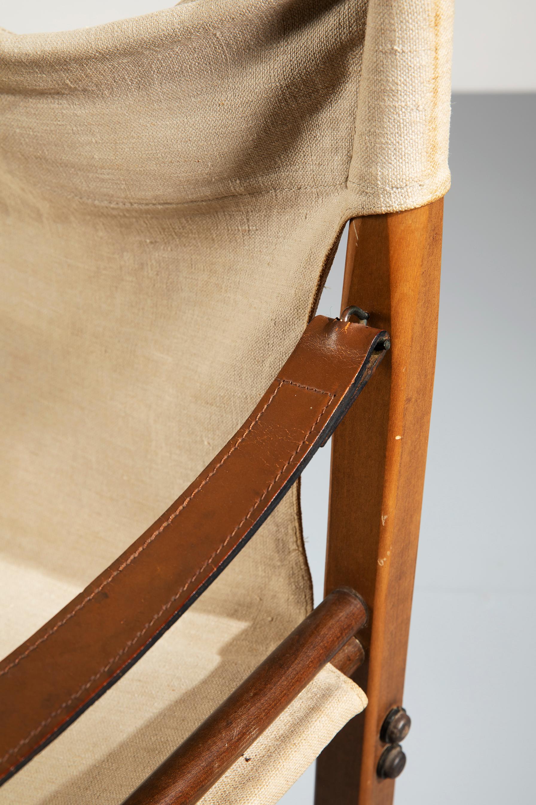 Leather Franco Legler Ash and Canvas 'Oasis' Safari Chair for Zanotta, 1968 For Sale