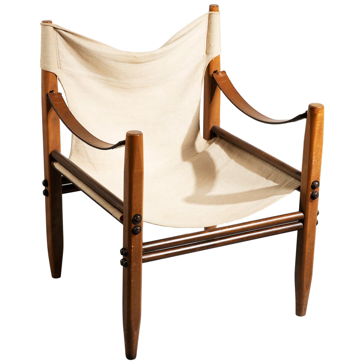 Franco Legler Ash and Canvas 'Oasis' Safari Chair for Zanotta, 1968 For Sale