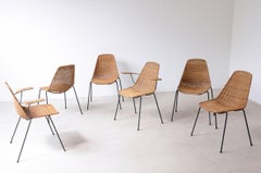 Franco Legler seltener Satz von zwei Sesseln und vier "Korb"-Stühlen